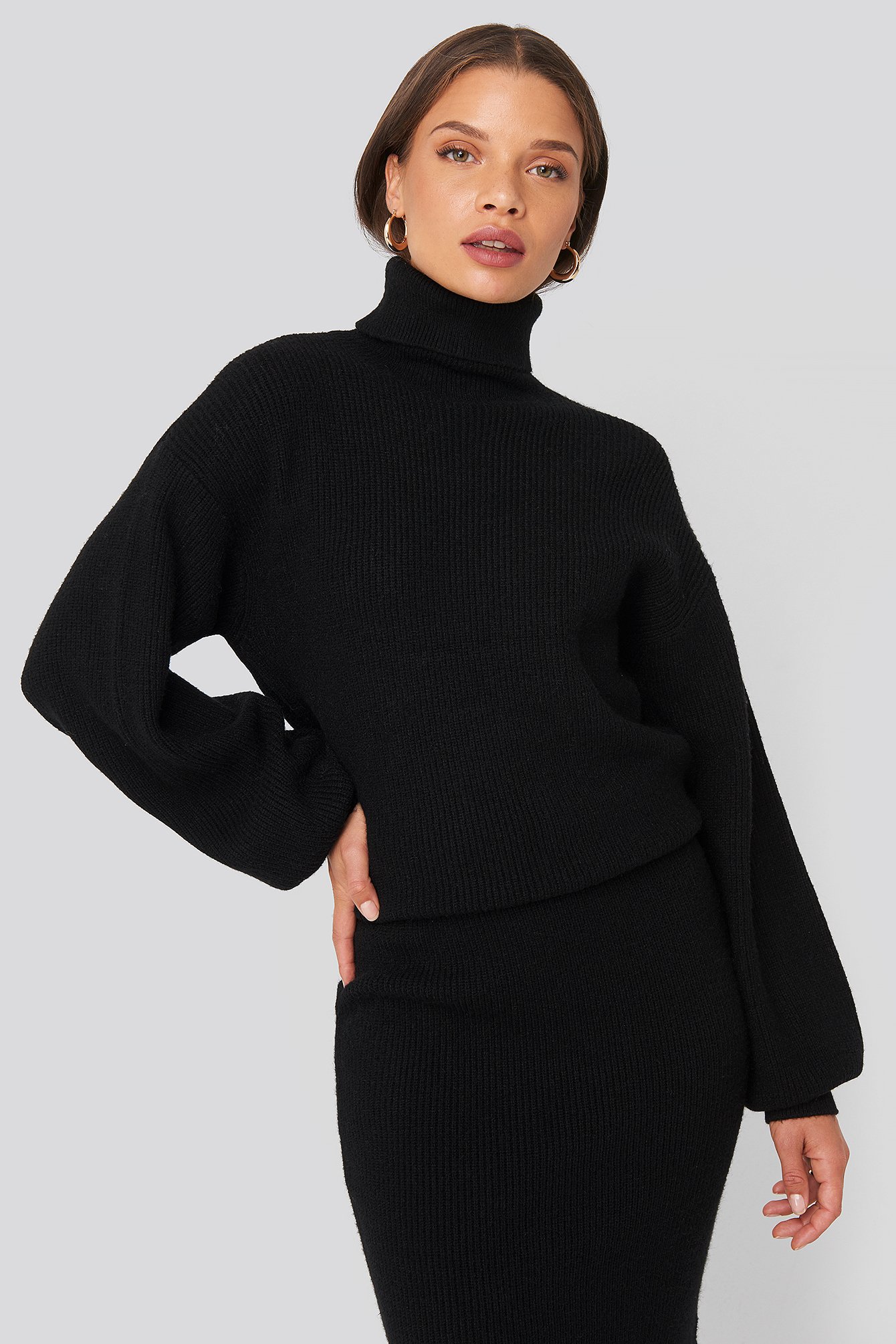 polo neck ribbed knit sweater