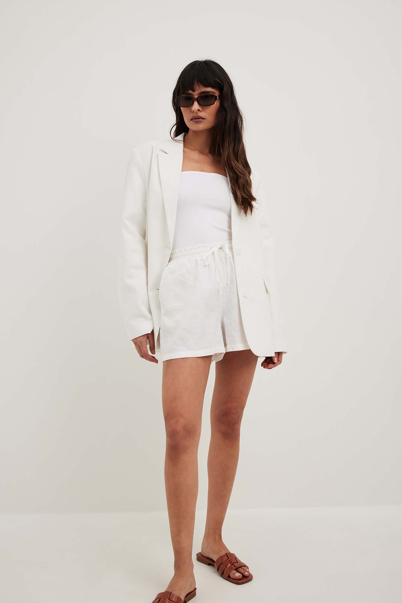 White Linen Look Oversized Floaty Shorts