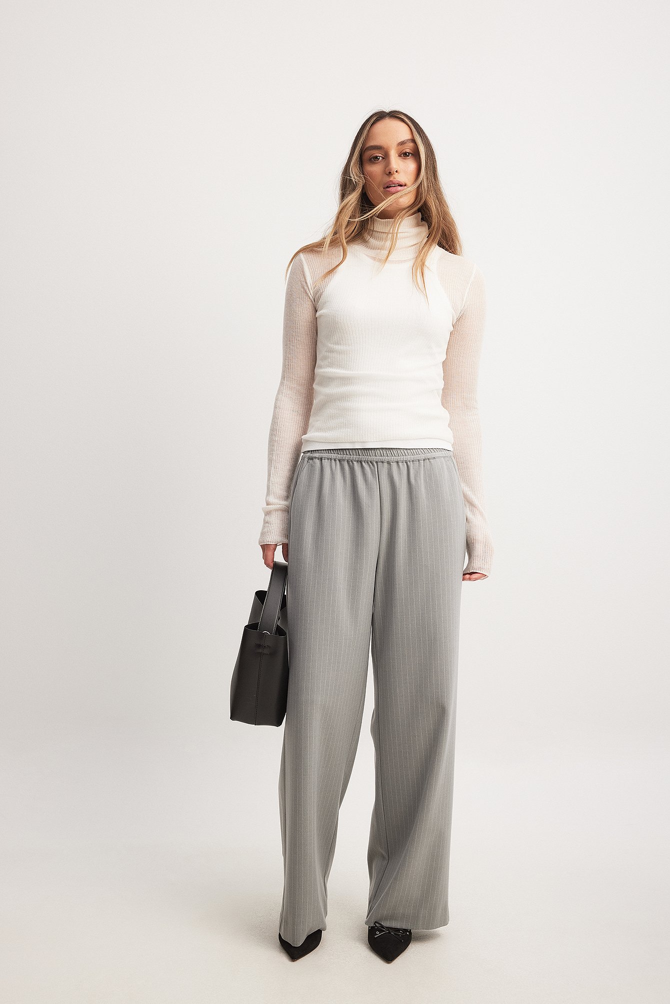 Elastic Mid Waist Pants Grey | NA-KD