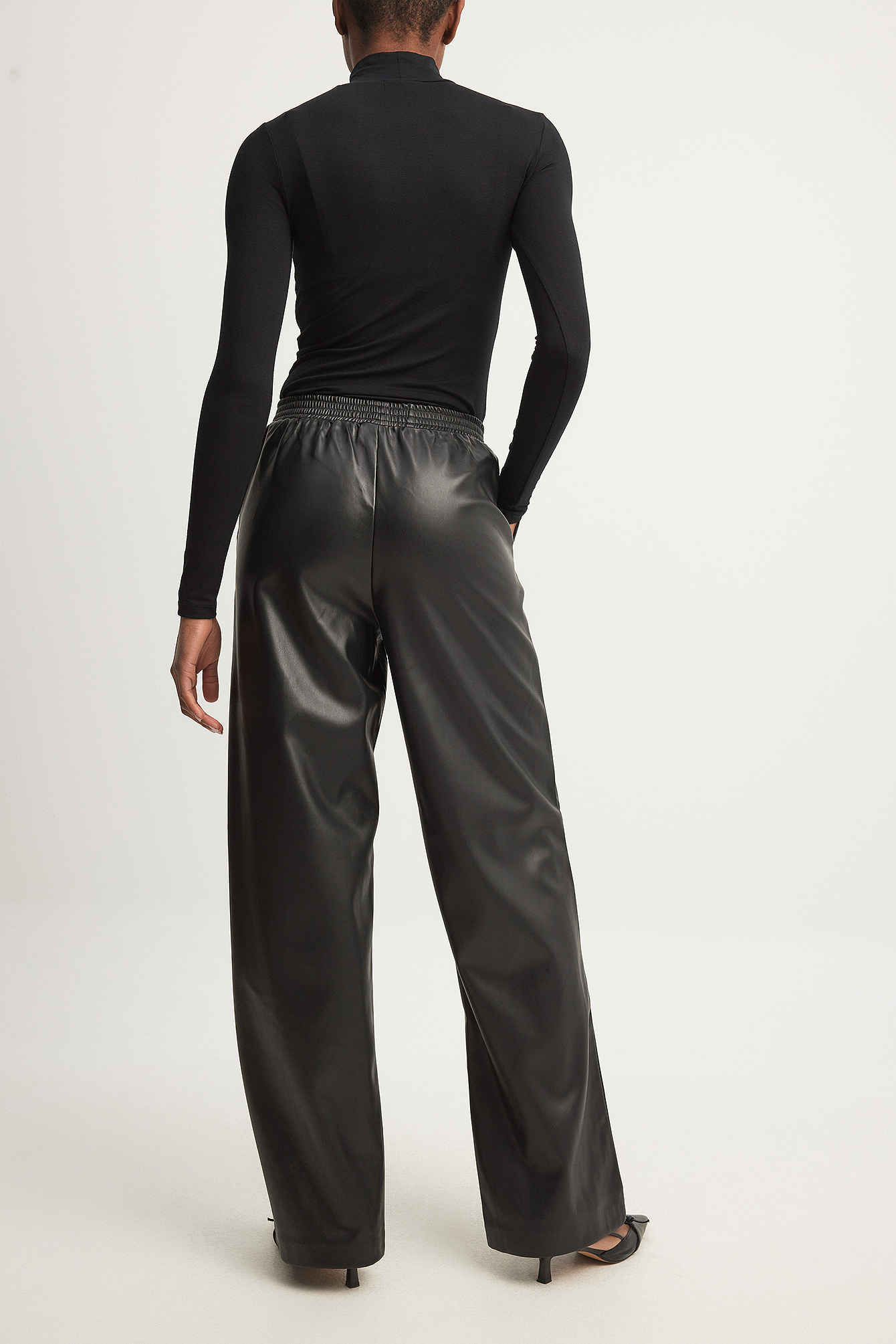 Zara Women's Faux Leather Drawstring Waist Straight Leg Pants