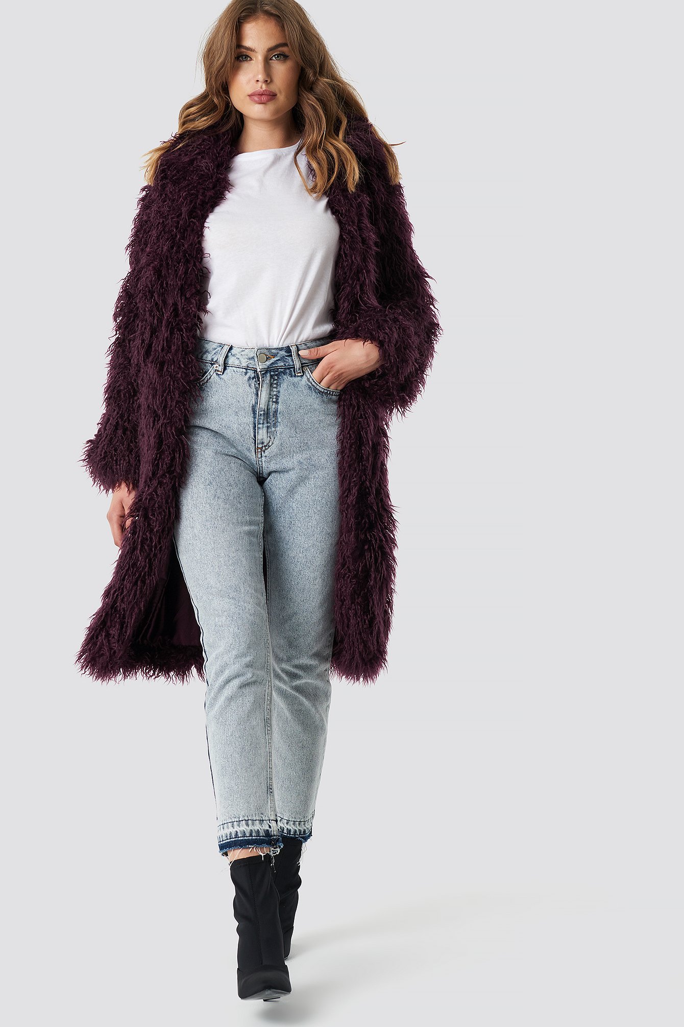 burgundy faux fur jacket