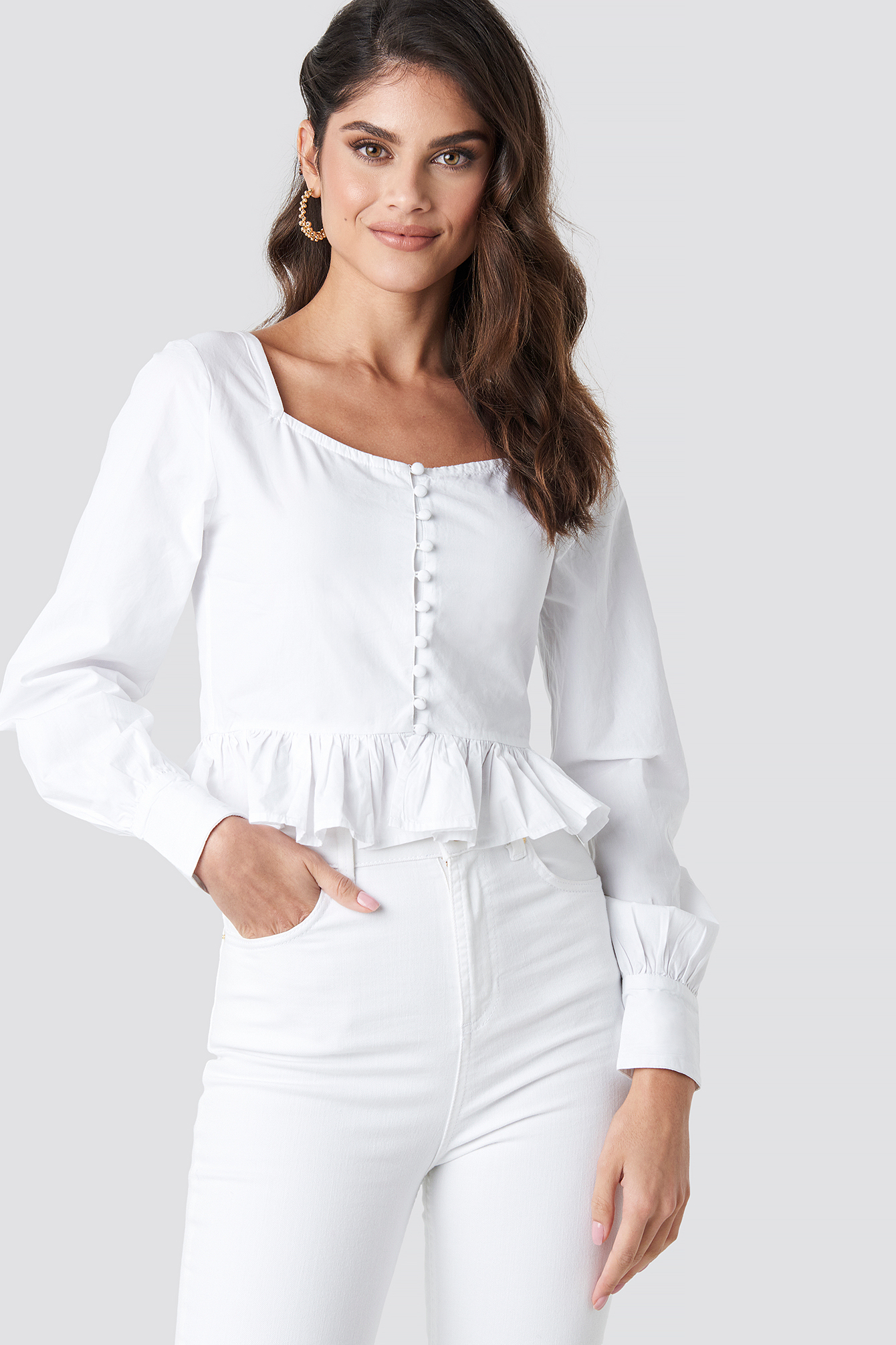 Frill Detailed Button Up Blouse White | na-kd.com - 1340 x 2010 jpeg 196kB