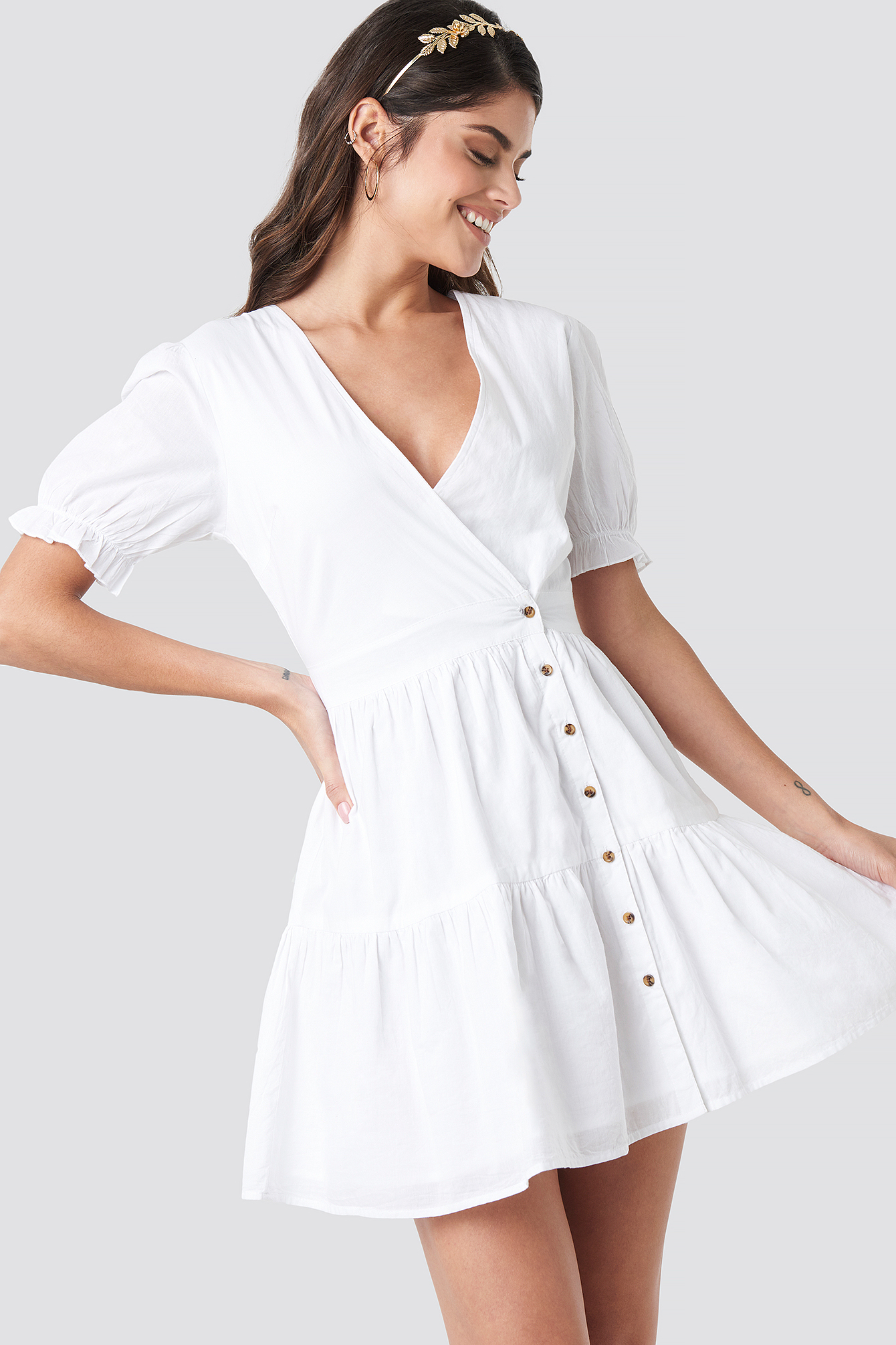 Wrap Front Puff Sleeve Button Dress White | na-kd.com - 1340 x 2010 jpeg 1056kB