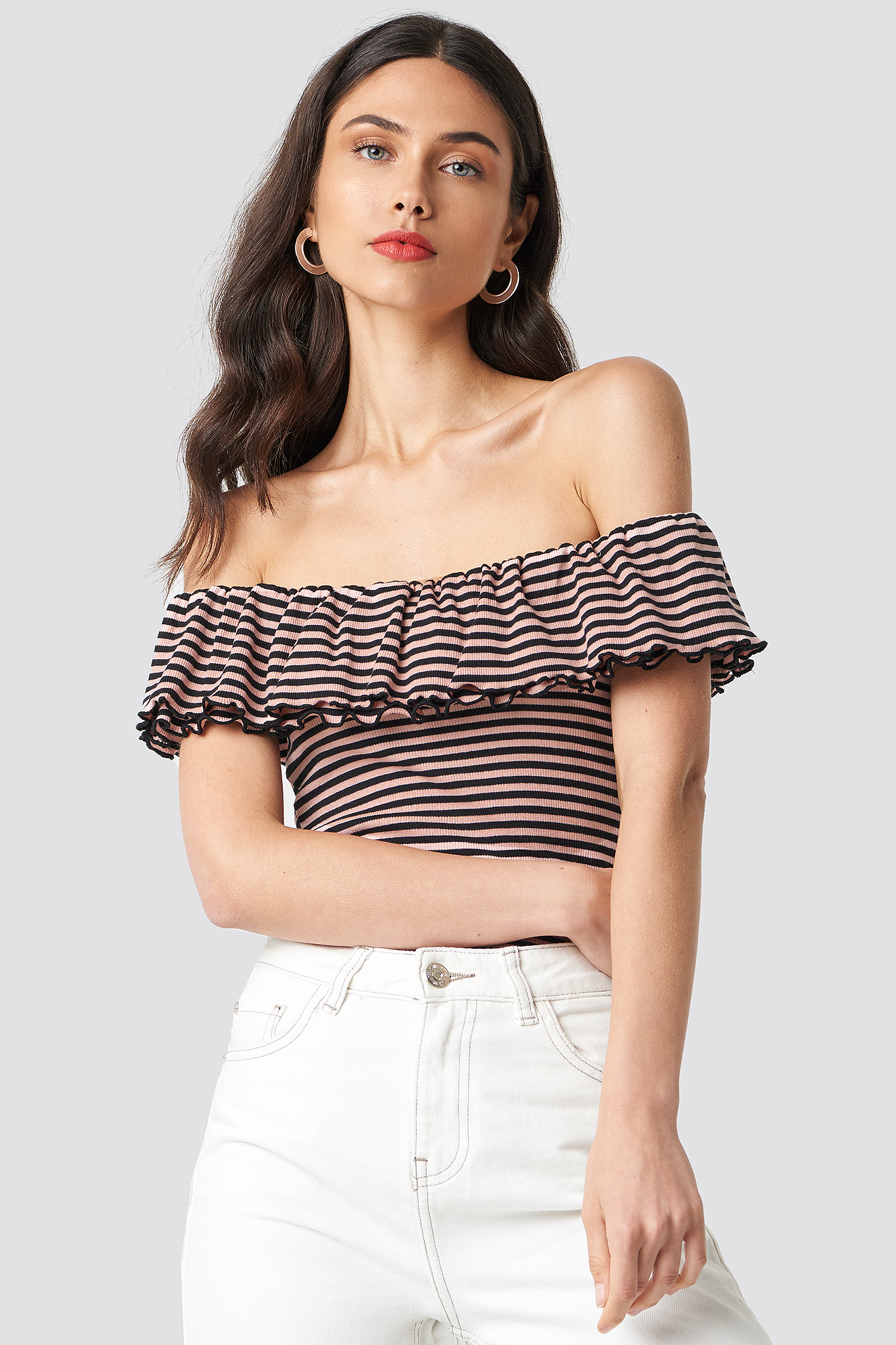 off shoulder flounce top