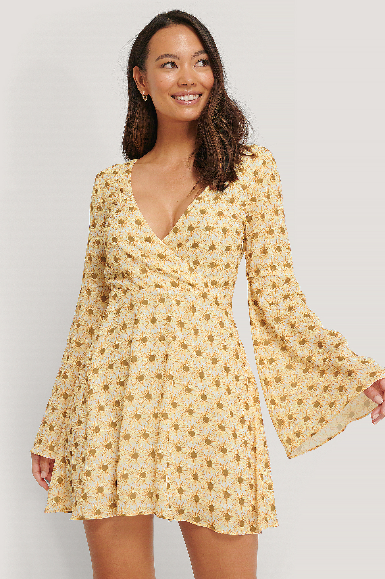 Open Back Trumpet Sleeve Dress Flower