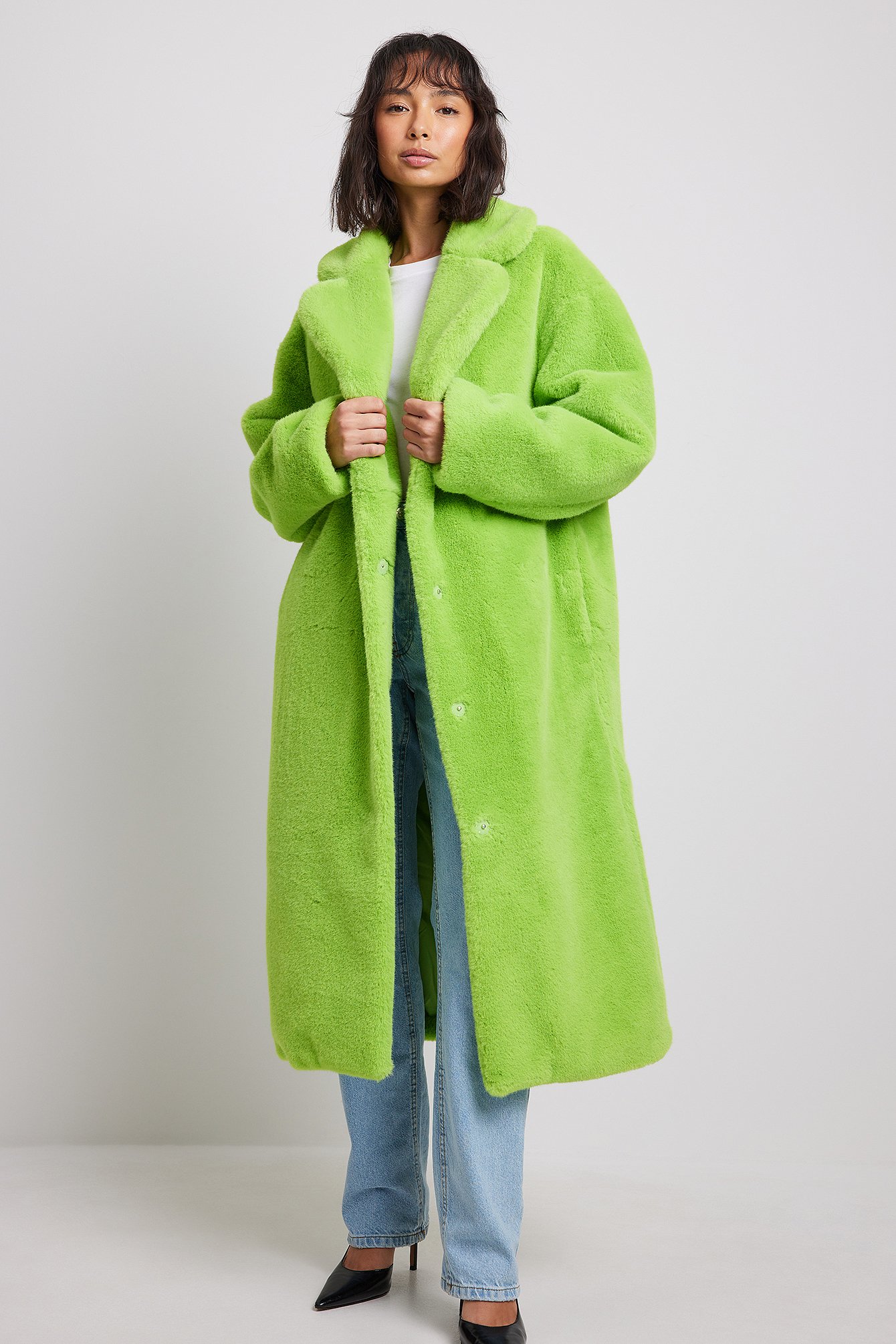 Faux Fur Maxi Coat Green NAKD