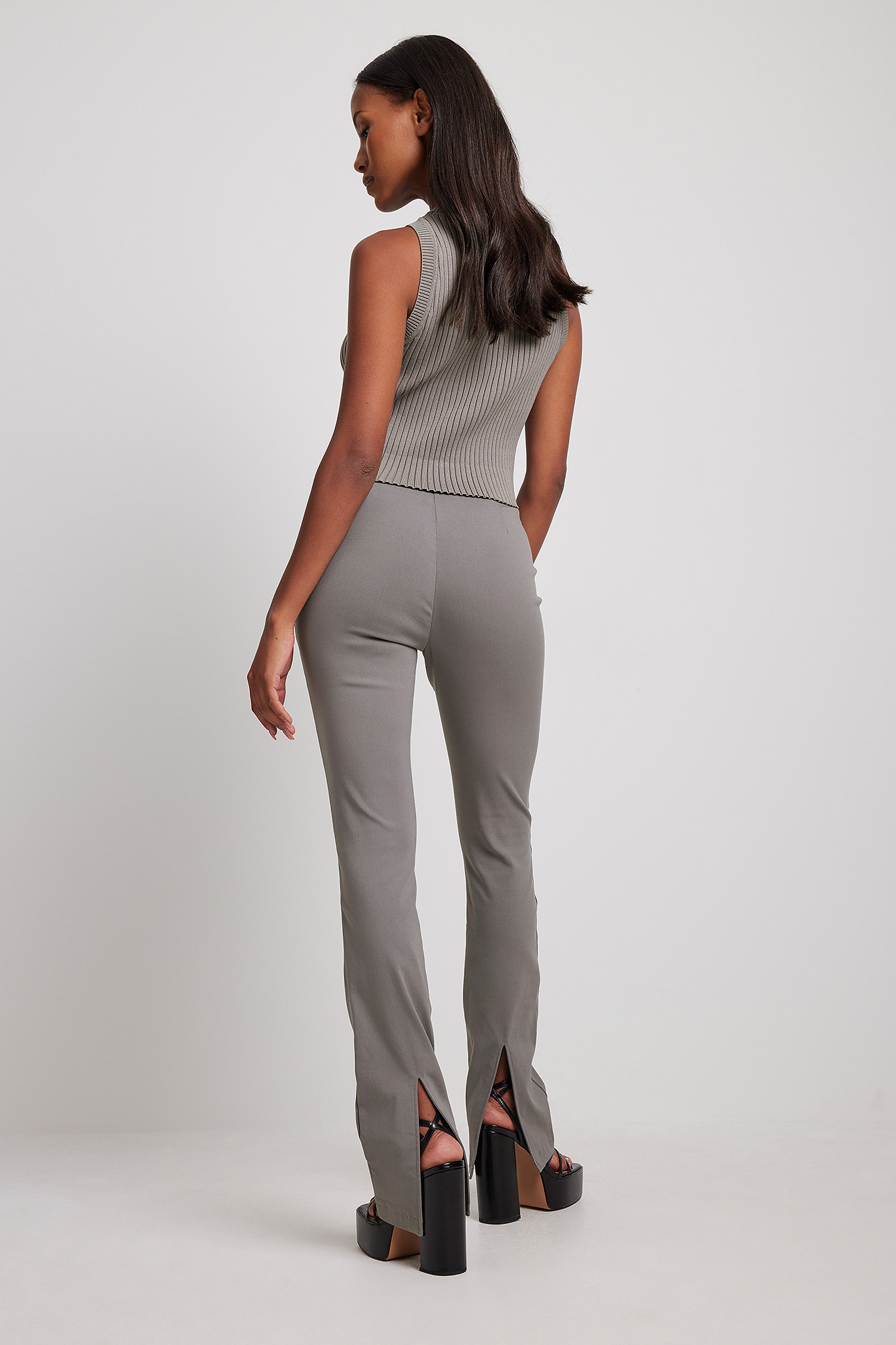 Slim-fit Super Stretch Back Slit Pants Grey | NA-KD