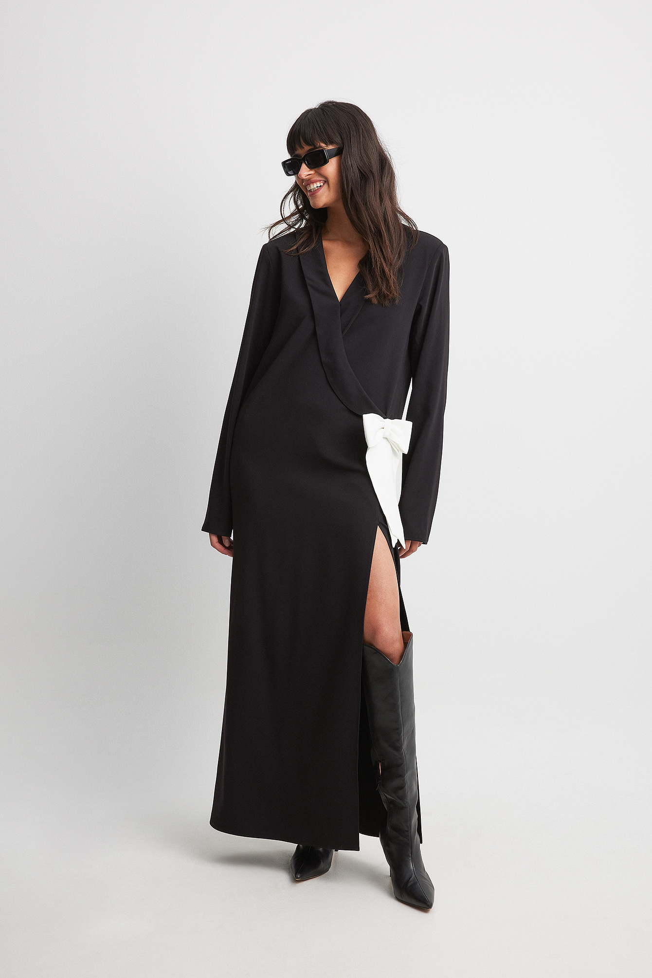 Flowy Tie Detail Maxi Dress Black | NA-KD