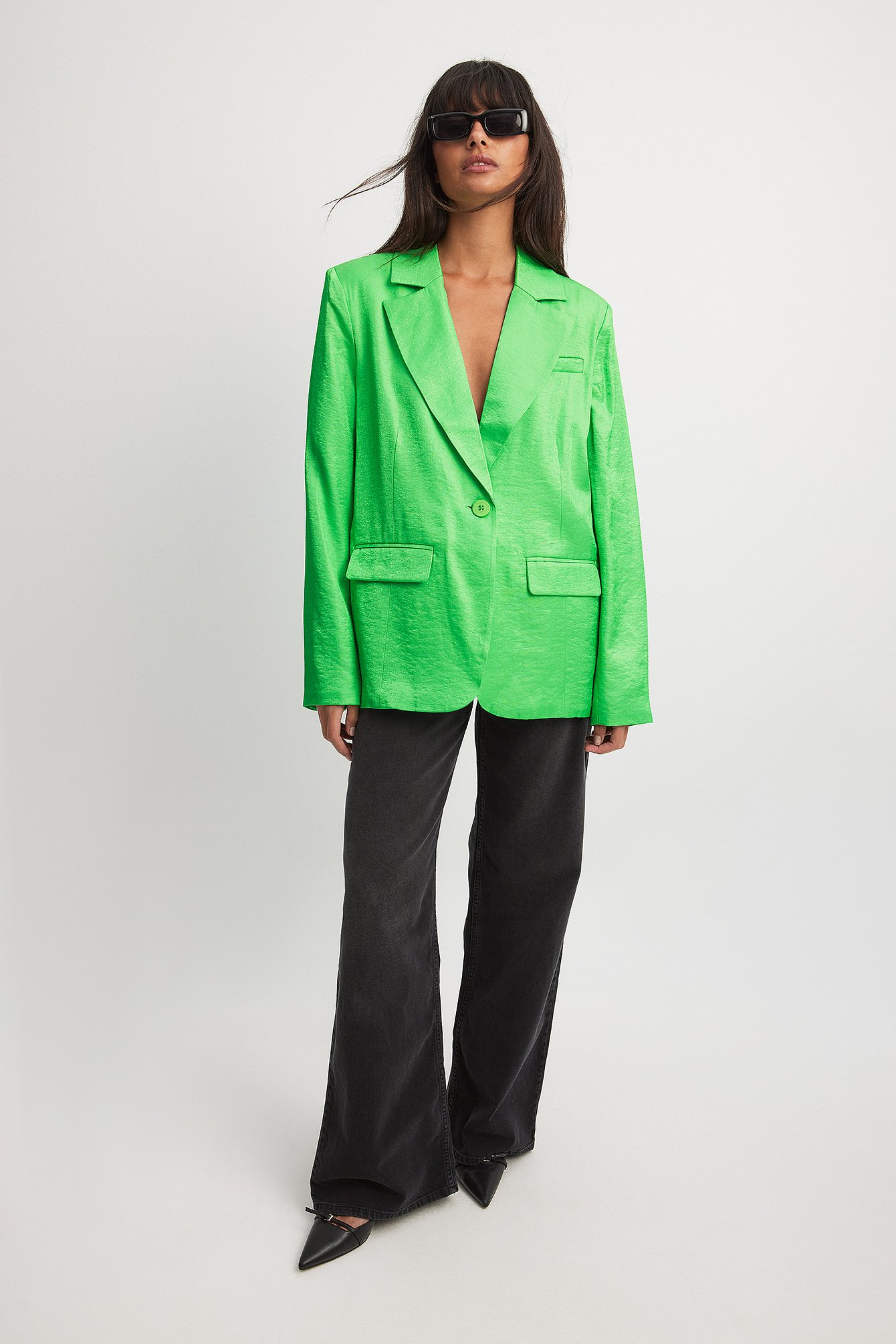 Front Pocket Oversized Blazer Green