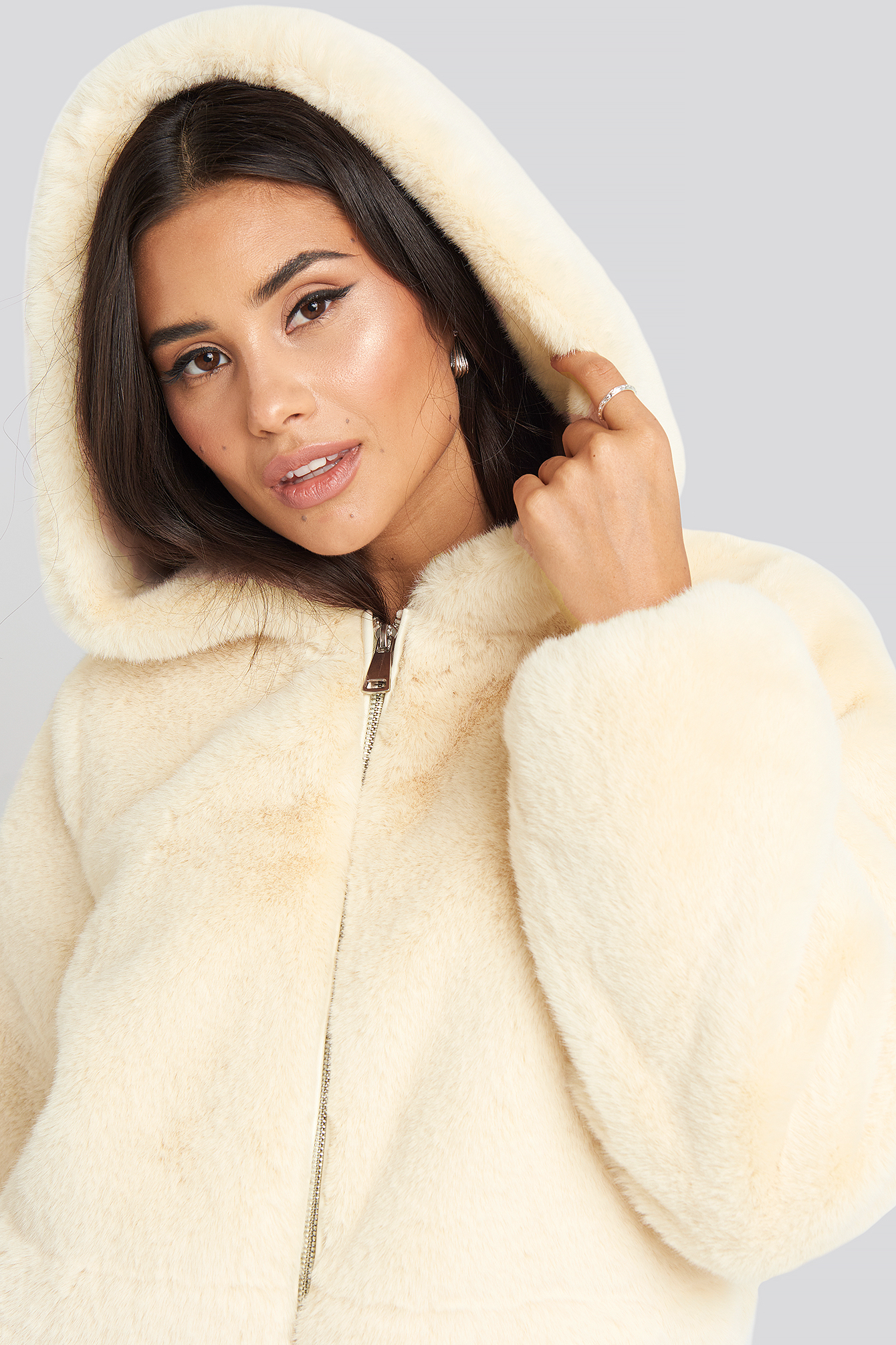 Faux Fur Hoodie Jacket White | na-kd.com