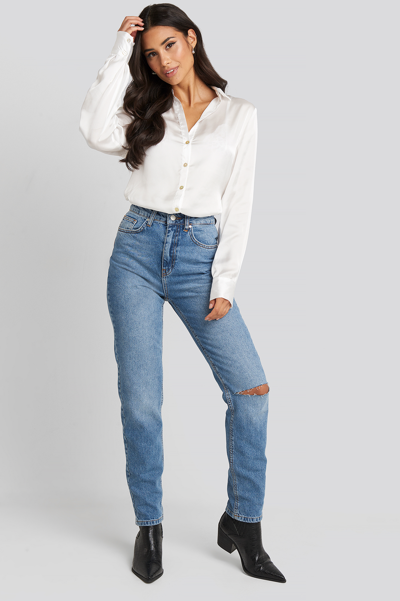 Satin Look Shirt White