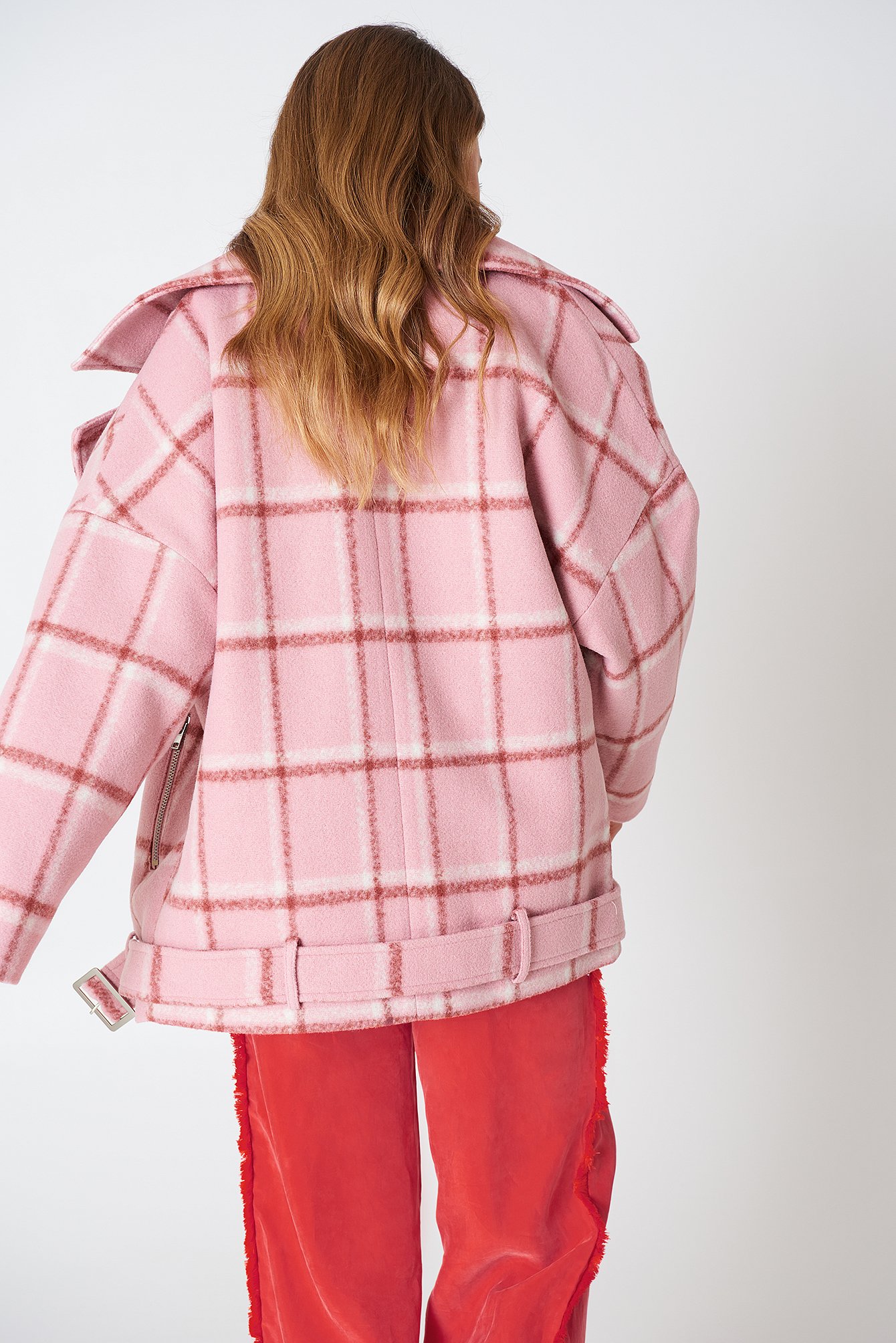 pink checked jacket