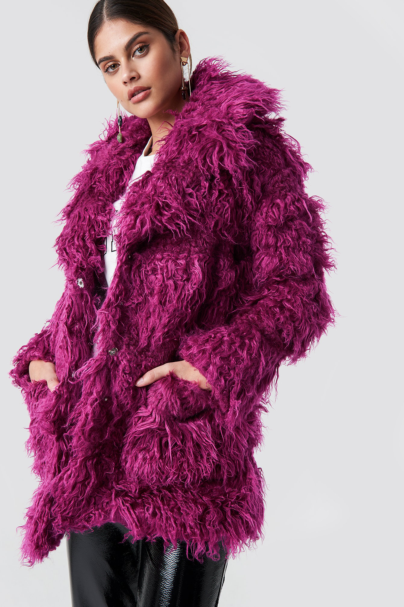 purple faux fur jacket