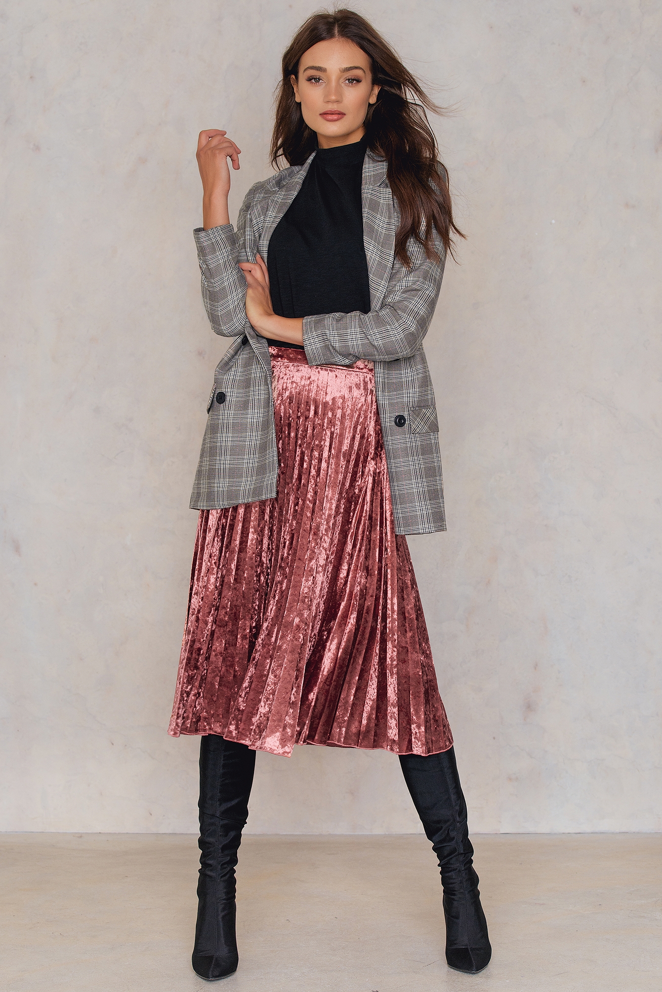 Velvet Pleated Skirt Rosa Na Kd 1124