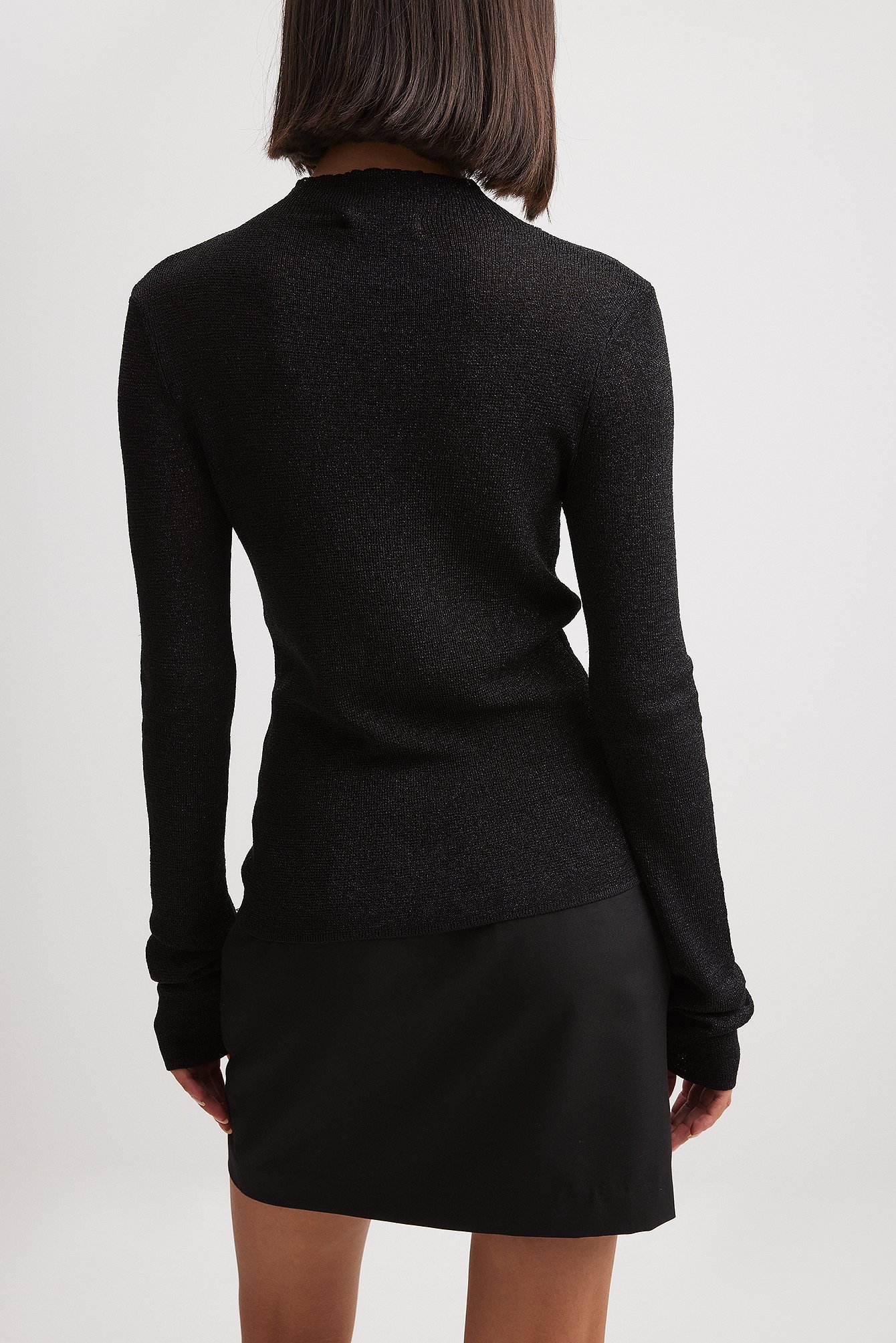 Glitter Knitted High Neck Top Black | NA-KD