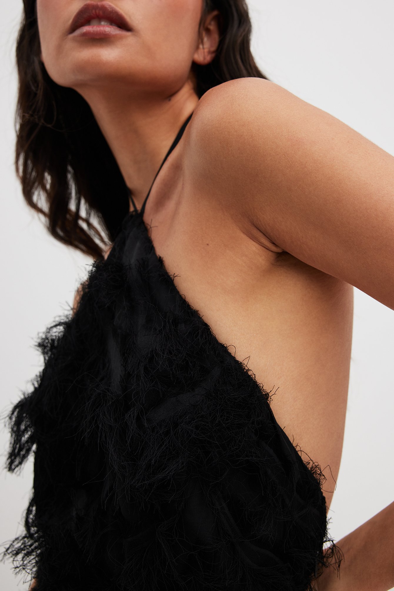 Black Feather Trim Halter