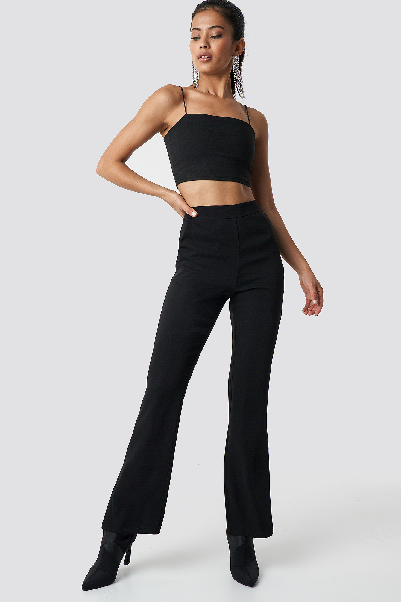 Womens Comfortable Stretchable Casual Trousers Bootcut Trousers  Black