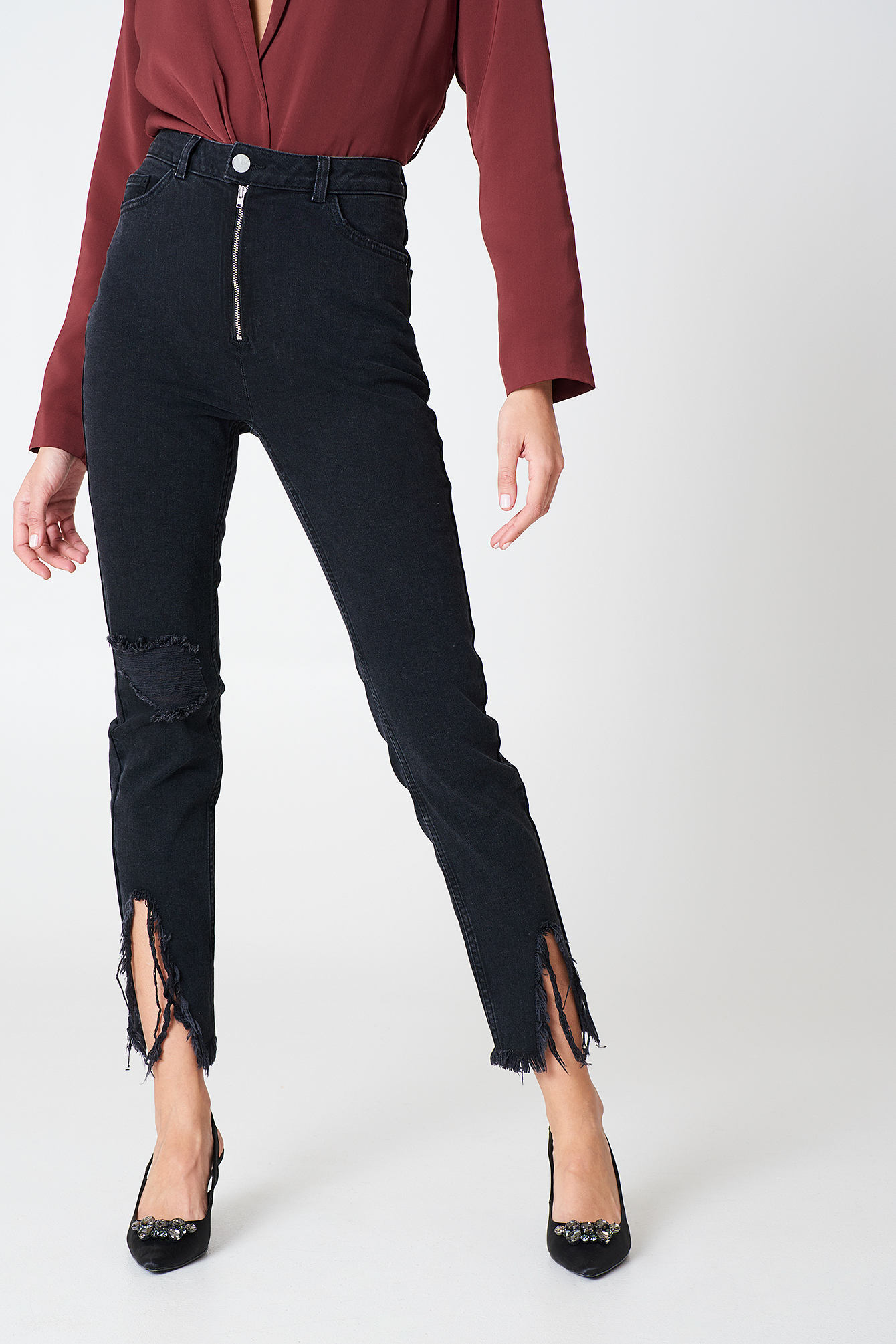 Ripped Bottom Jeans Schwarz Na