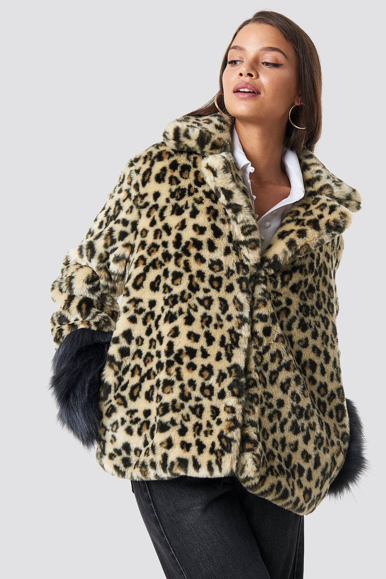 Sleeve Detailed Faux Fur Leo Jacket Brown | na-kd.com