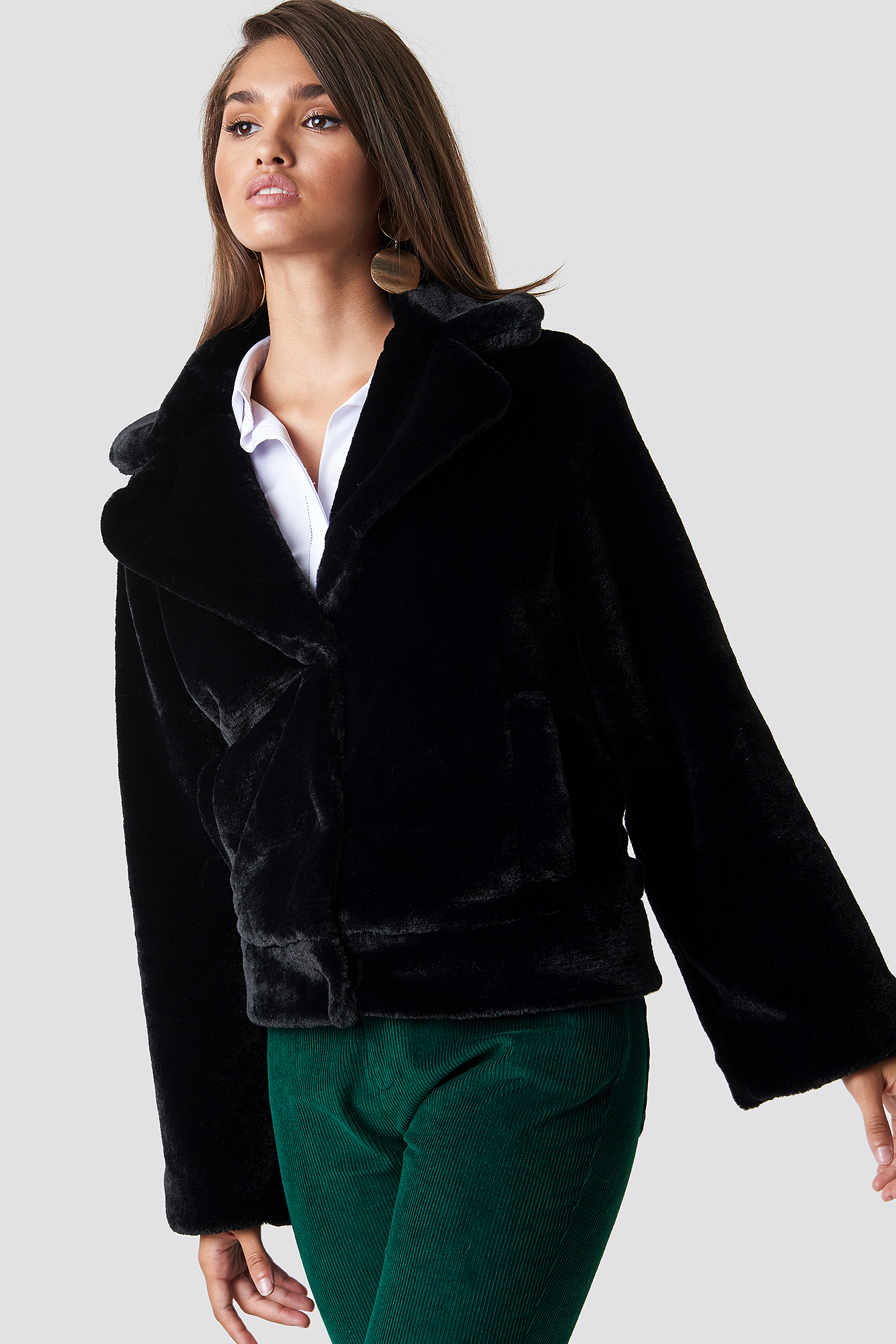 Wide Sleeve Faux Fur Jacket Black | na-kd.com