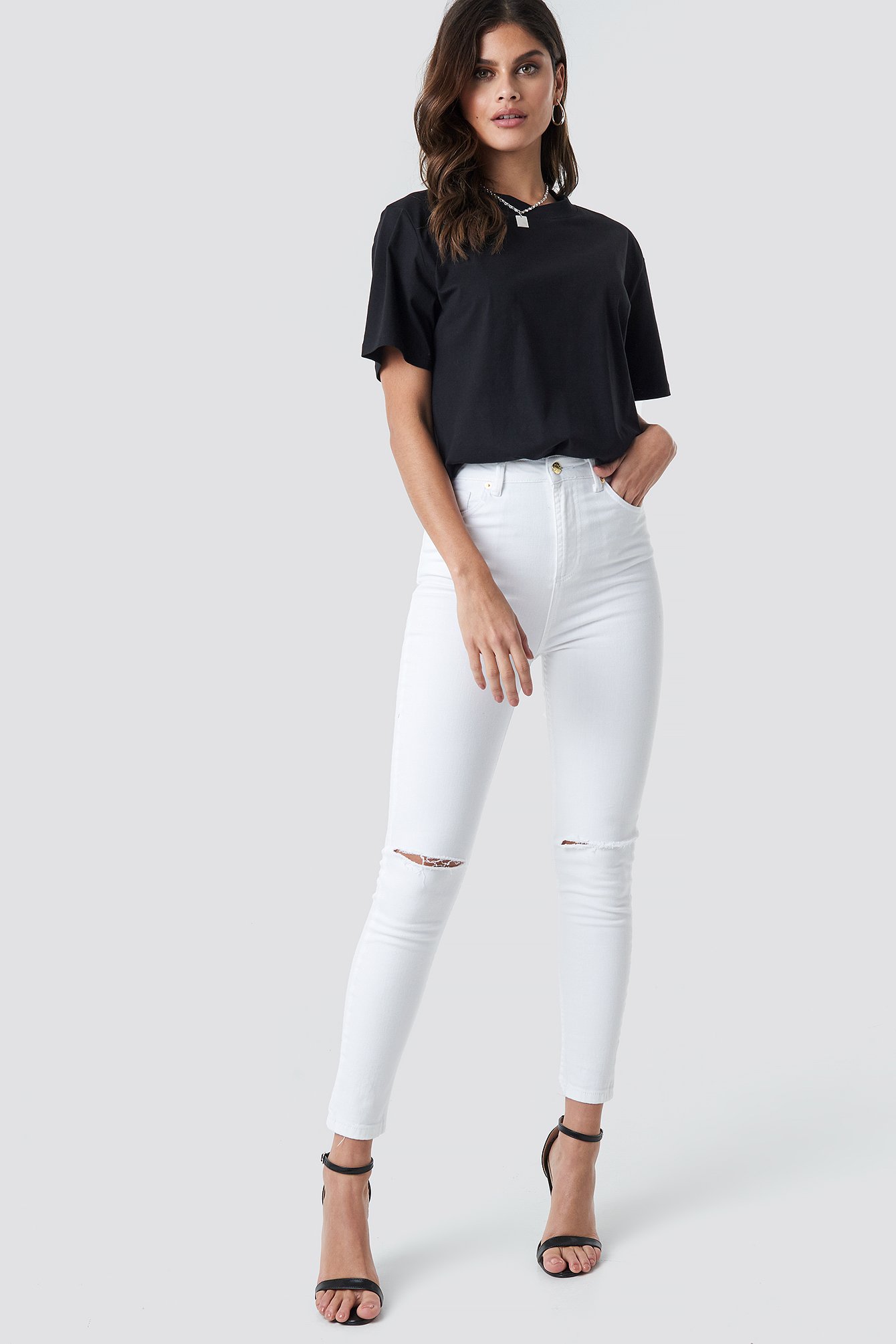 high waisted white jeans
