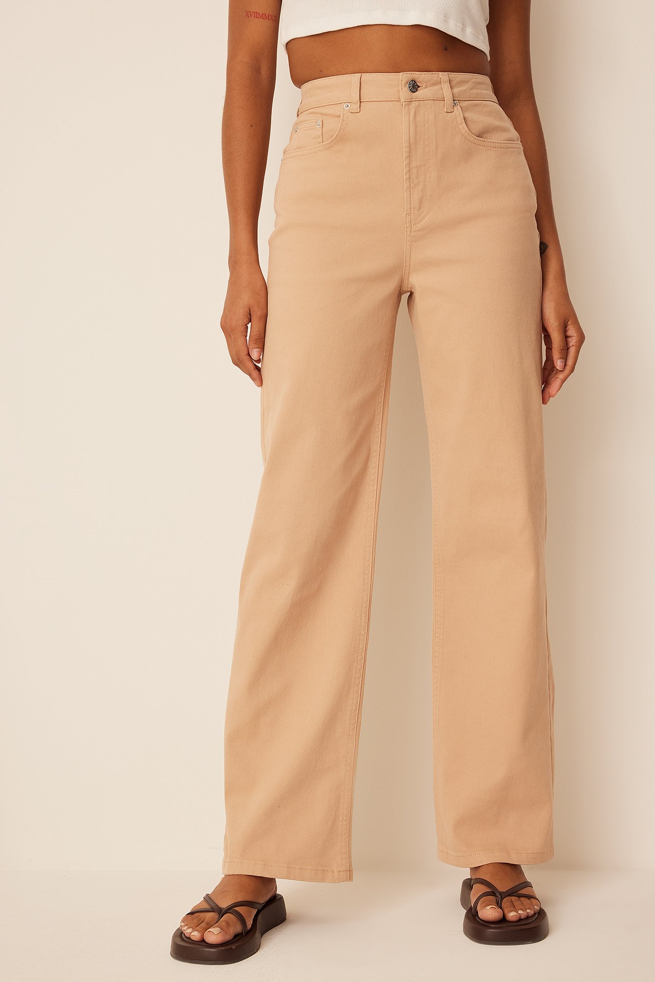 Womens Beige High Waisted Jeans
