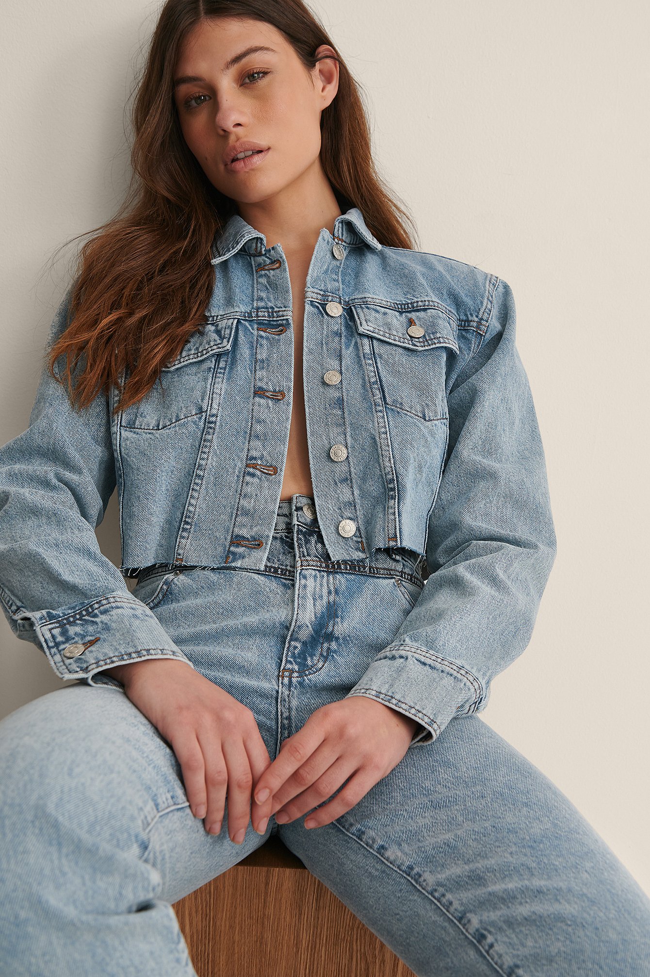 Ruched shoulder clearance denim jacket