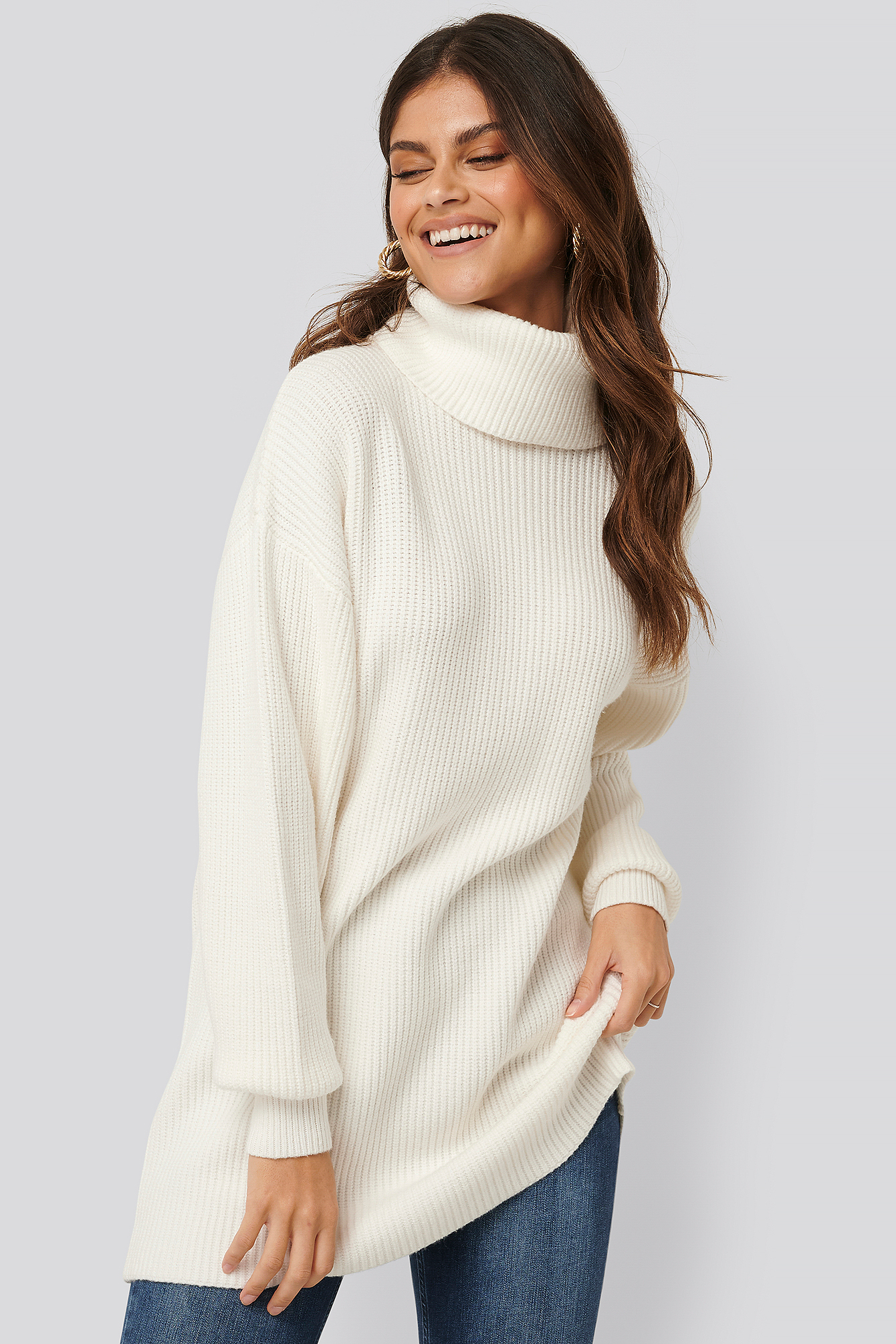 Big Collar Knitted Long Sweater White | na-kd.com