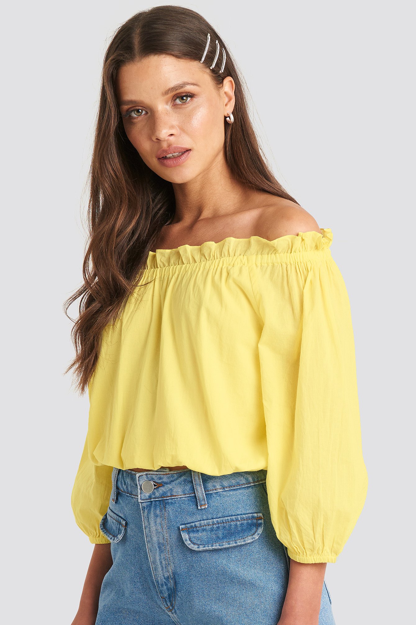 Off Shoulder Puffy Sleeve Cropped Top Yellow | na-kd.com