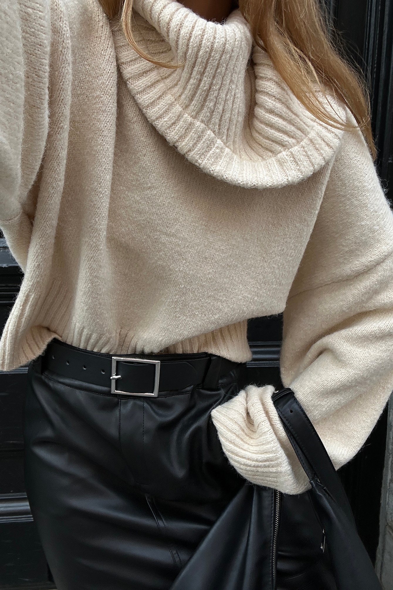 Beige turtleneck sale outfit