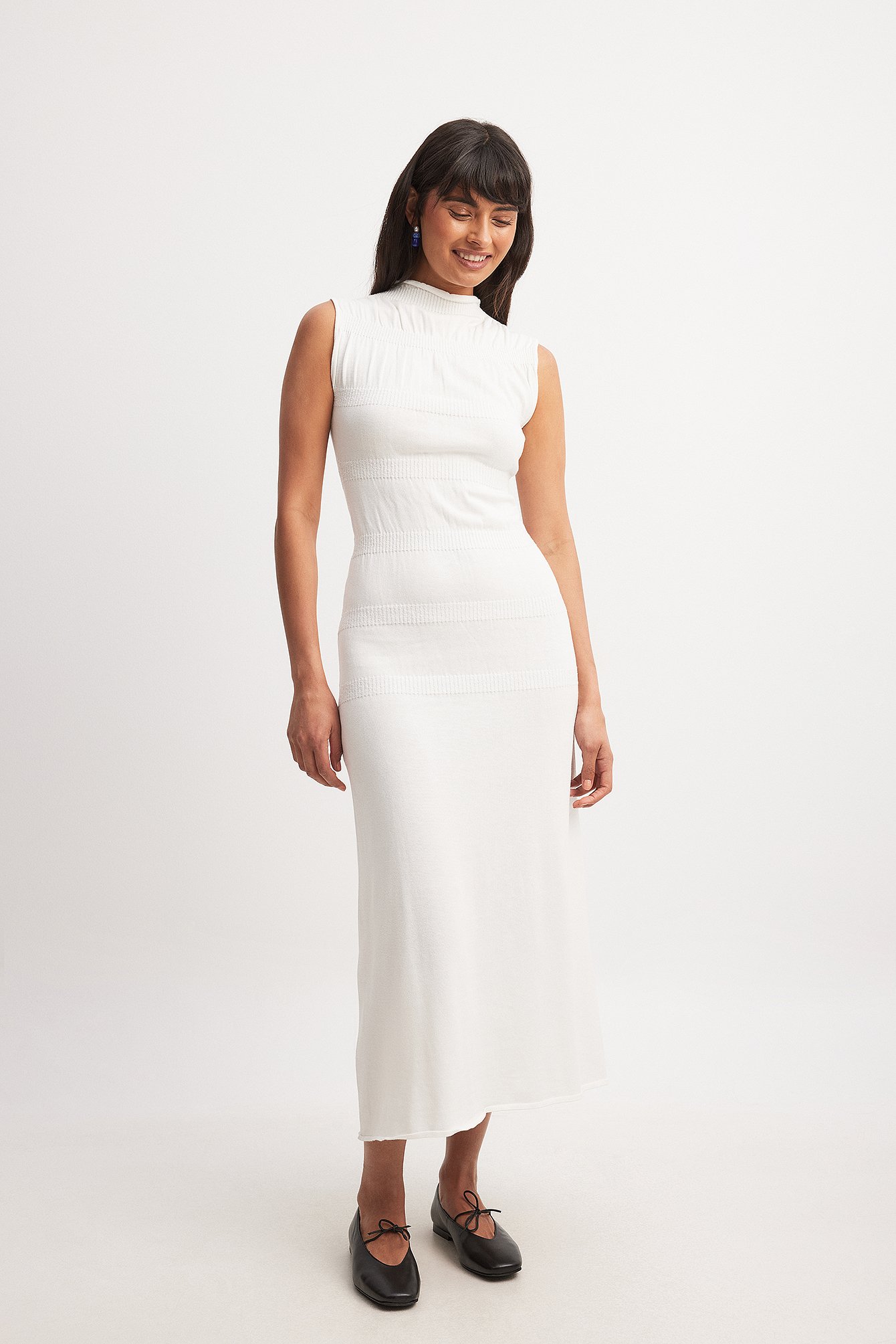 NA-KD Gestricktes Midi-Kleid - White