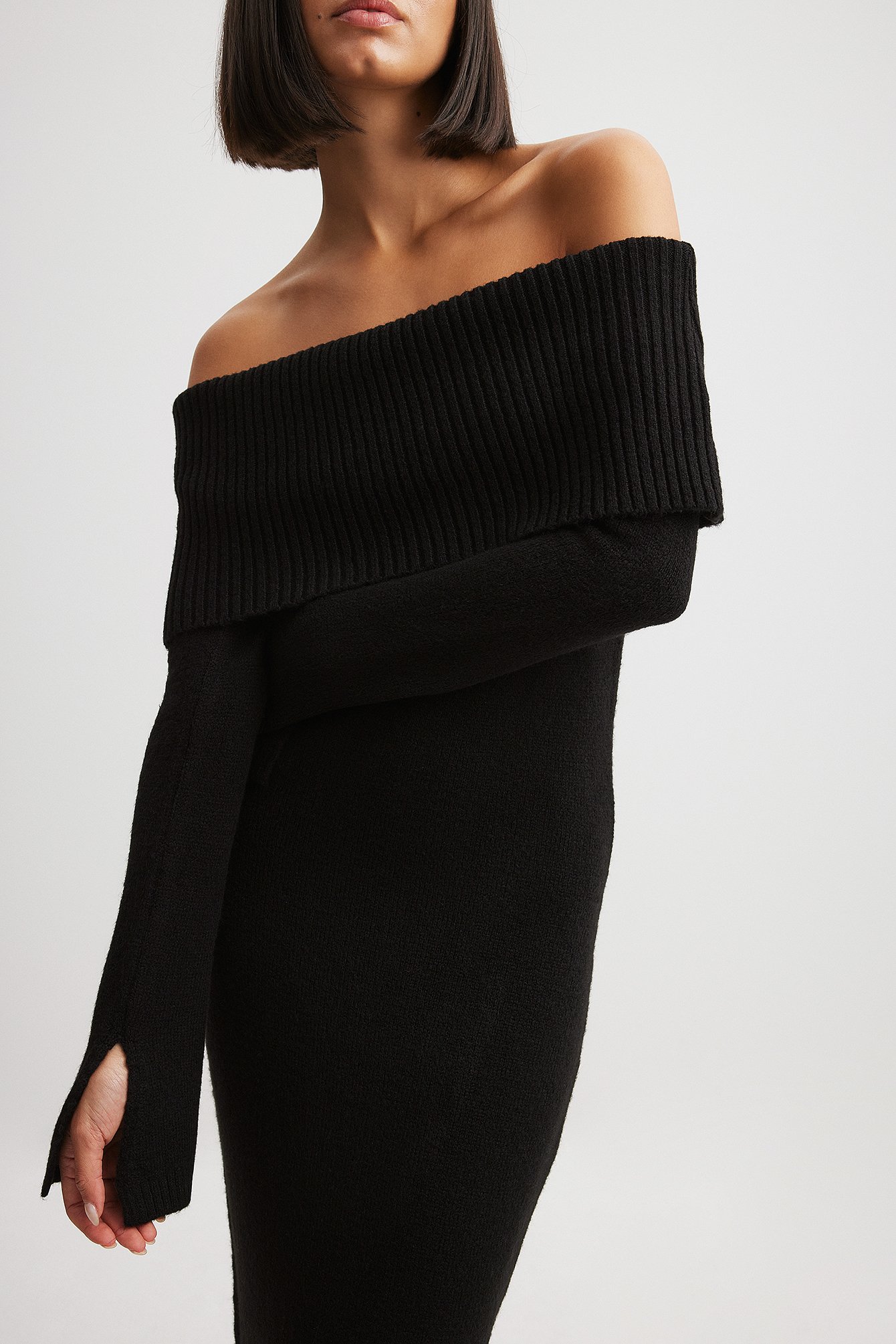 Knitted Overfold Midi Dress Black | NA-KD