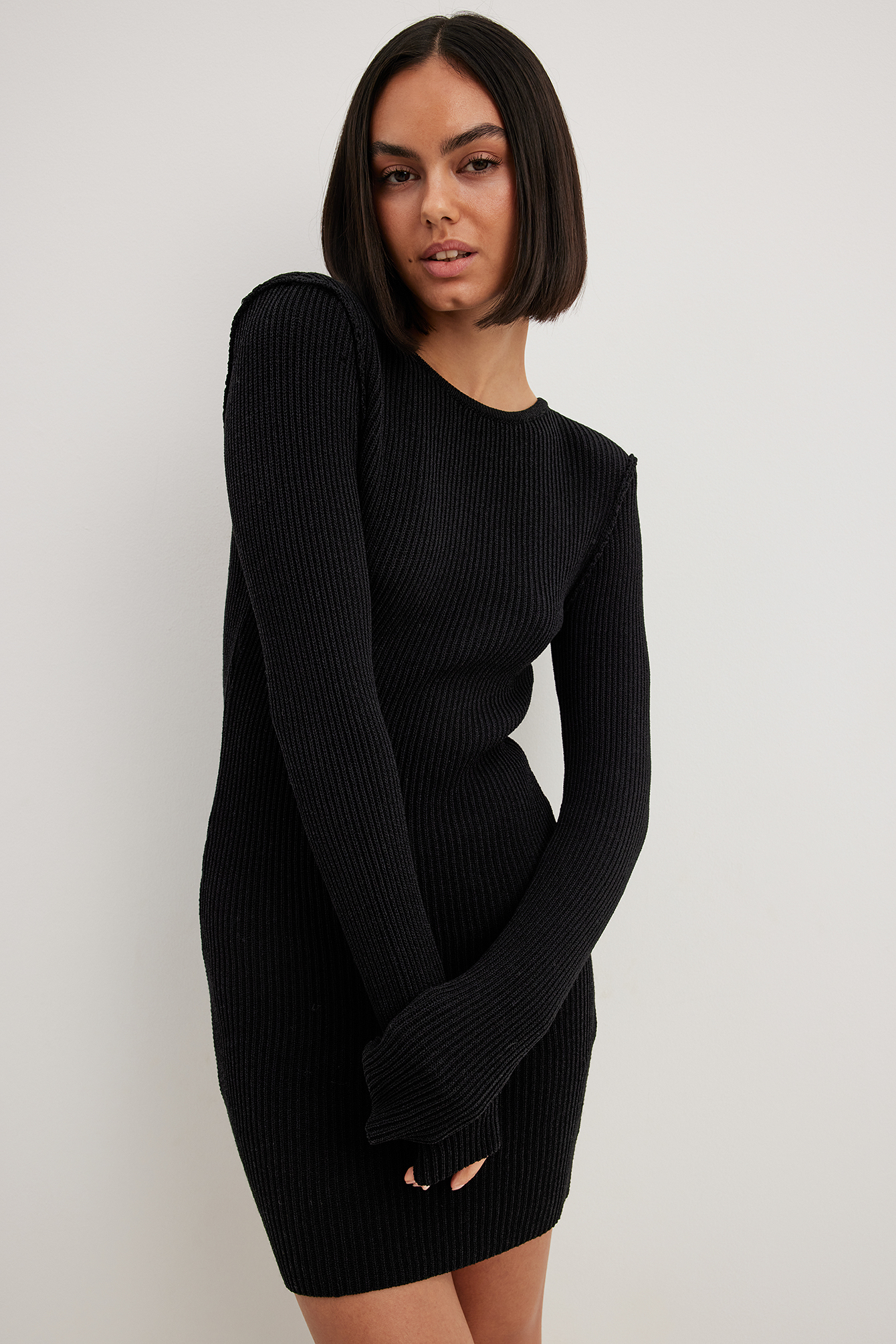 Knitted Ribbed Mini Dress Black | NA-KD