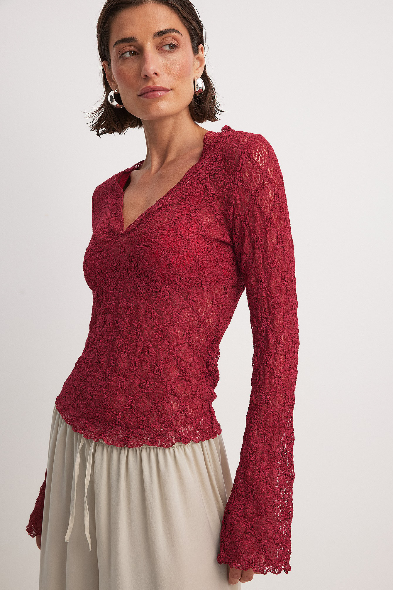 NA-KD Spitzentop - Langarmshirts - Rot - M (EU 38-40) - NA-KD / NAKD