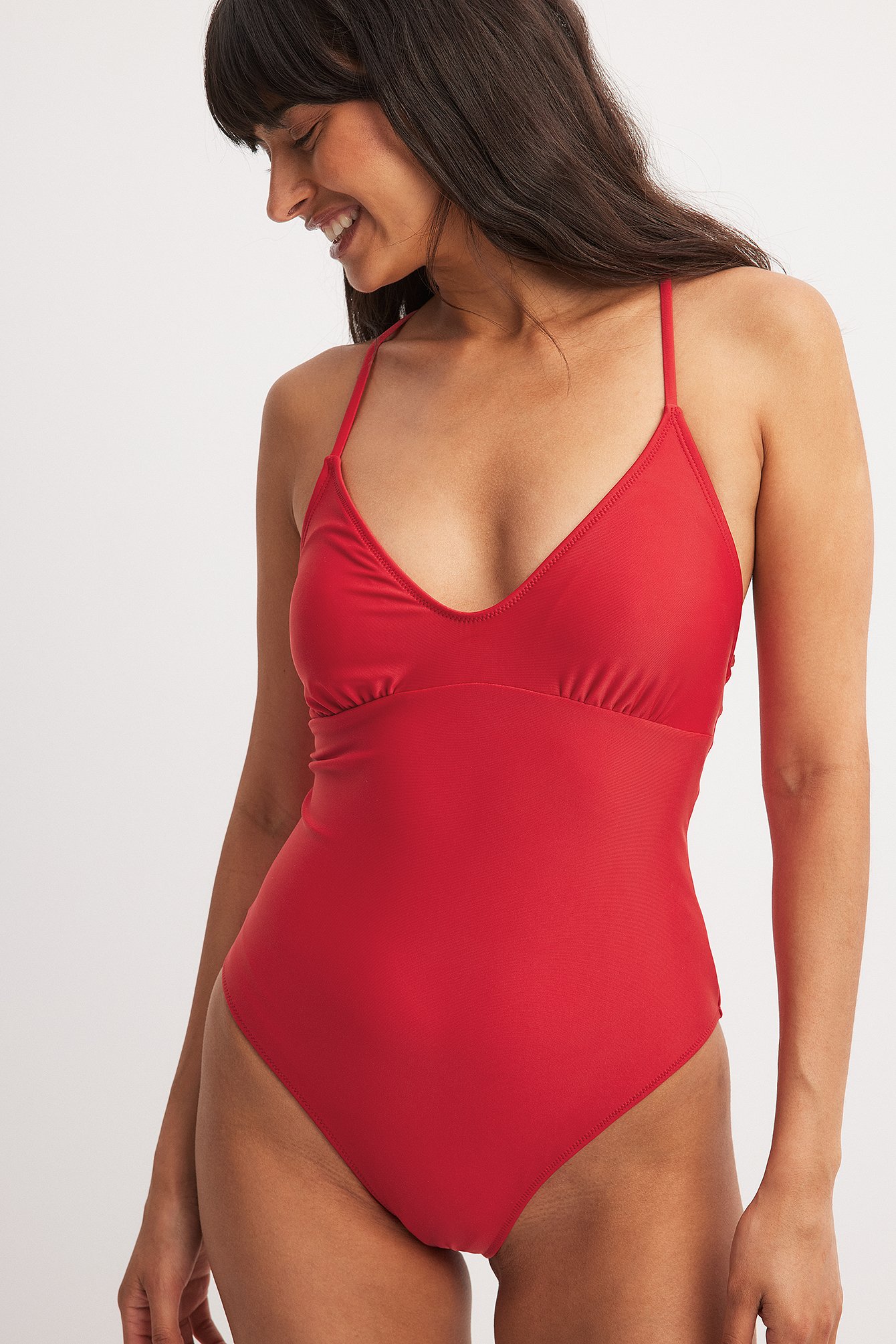 NA-KD Lacing Back Swimsuit - Red