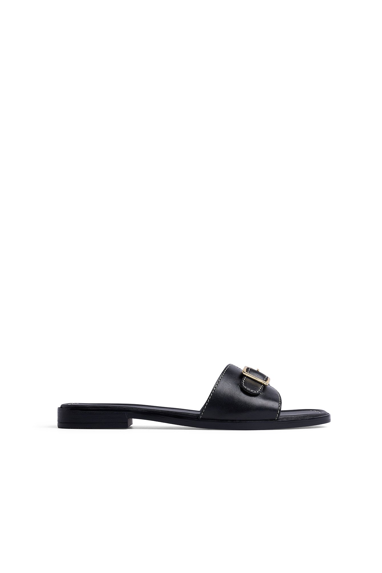 NA-KD Leather Buckle Slippers - Black