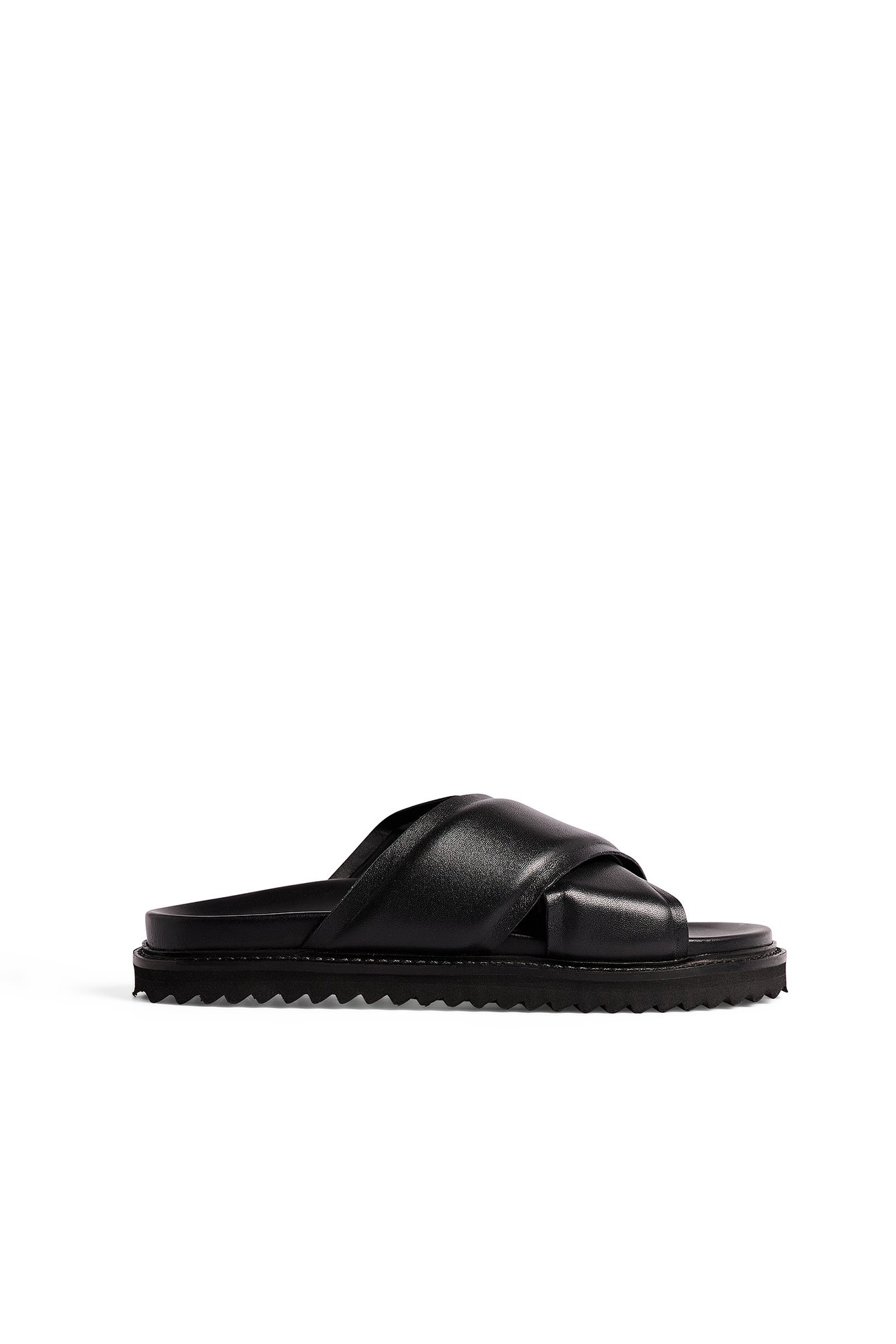 NA-KD Leather Padded Crossed Strap Slippers - Black