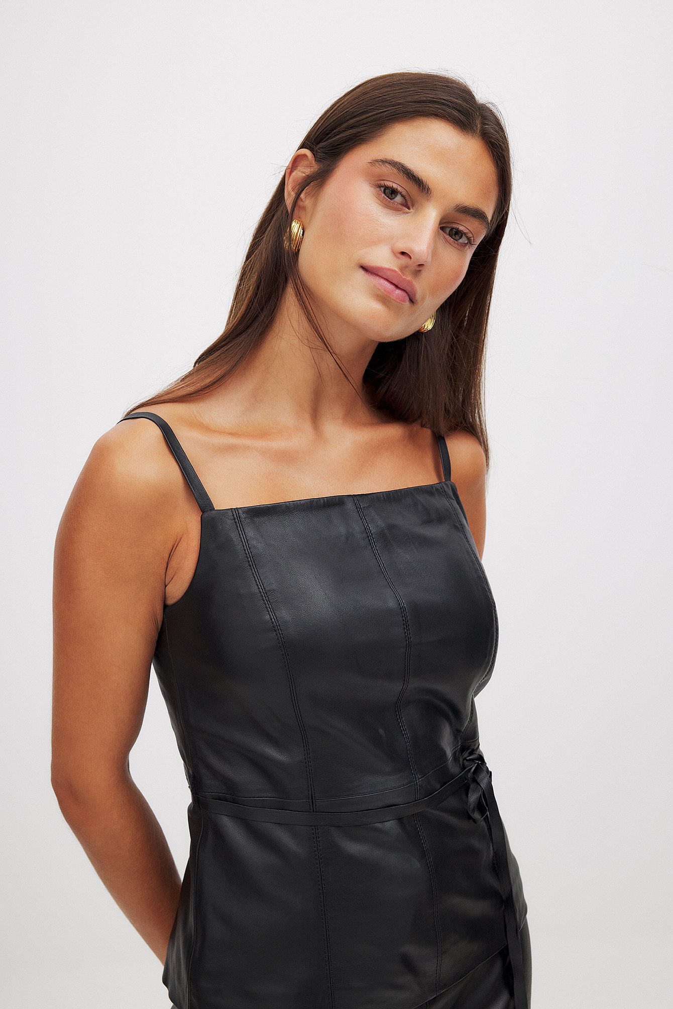 NA-KD Top de piel con detalle de lazo - Cuero auténtico - Black - EU 34 - NA-KD / NAKD