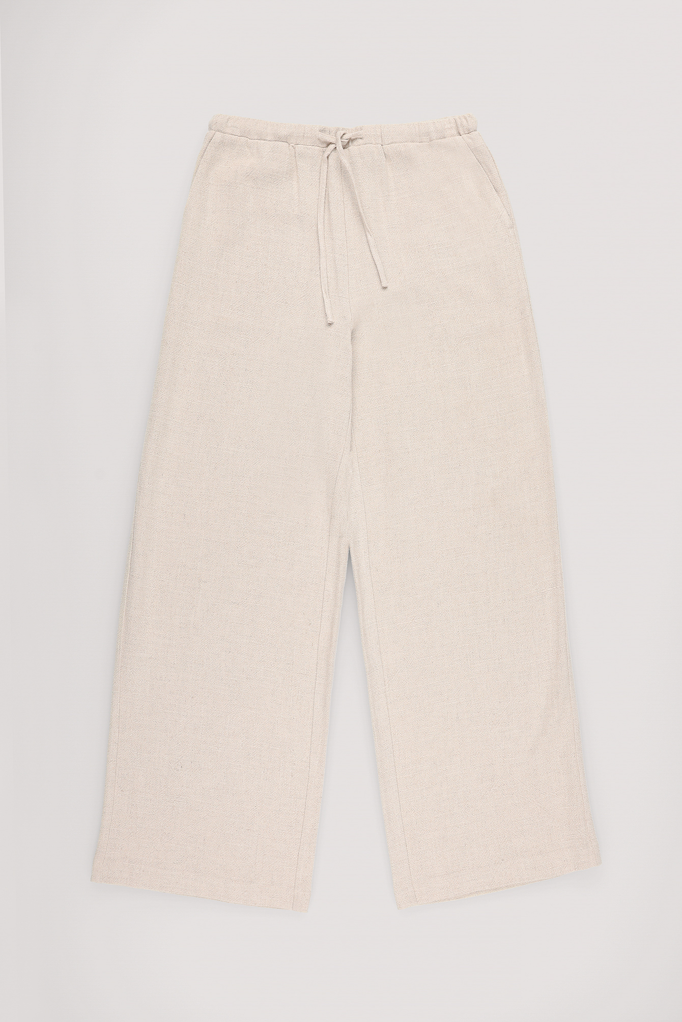 Solid Drawstring Linen/Cotton Trousers - High Waist - Light Beige -  Granqvist - Ties, shirts and accessories