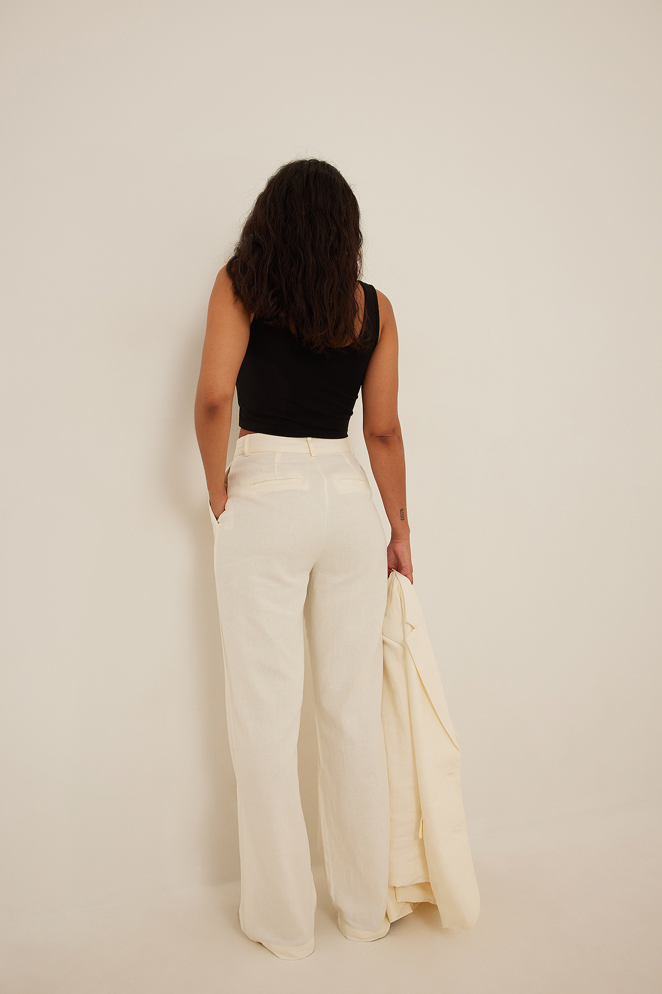 Linen-Blend High Waist Suit Pants Offwhite | NA-KD