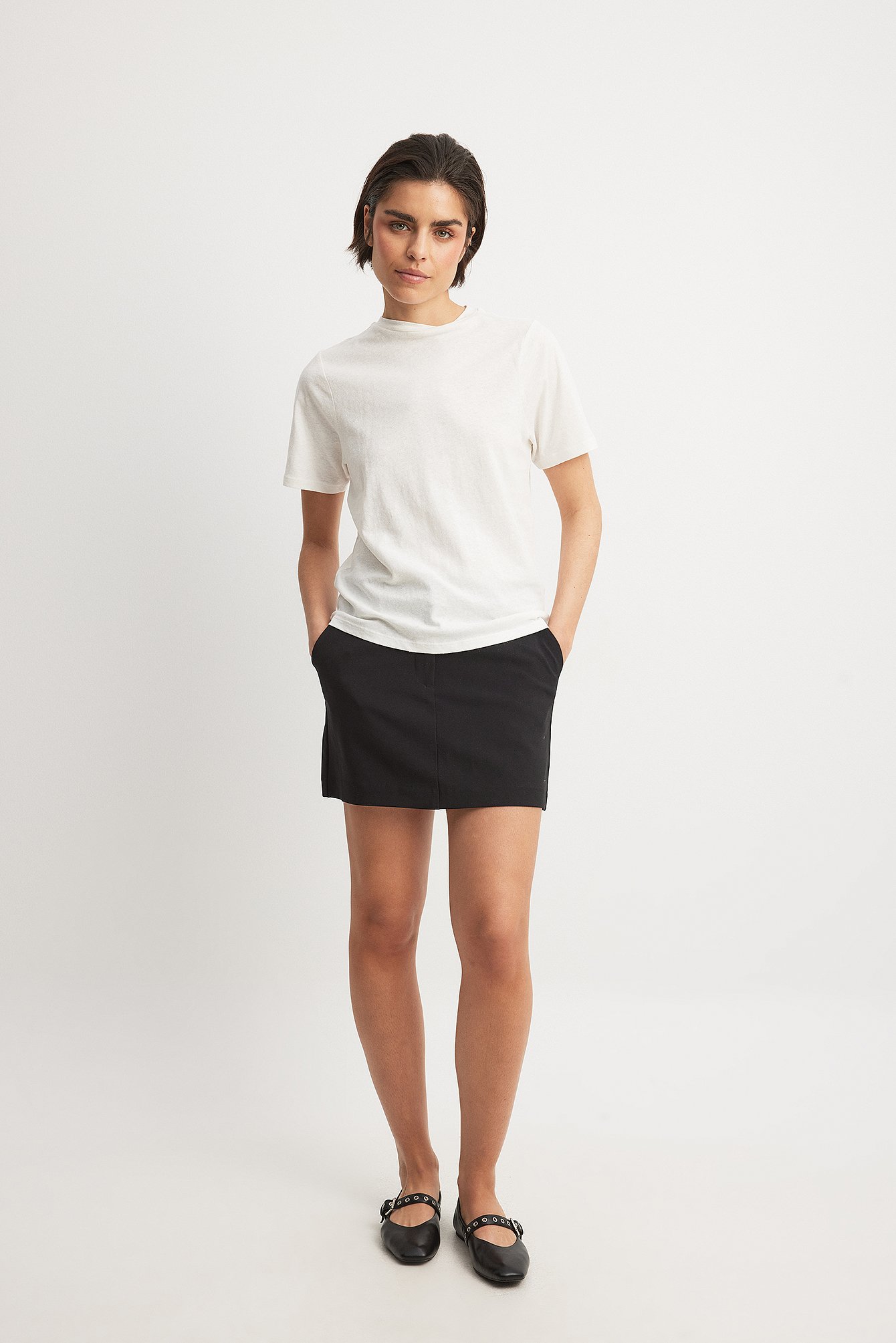 NA-KD Linen Blend Round Neck T-shirt - Tops - White - Small - NA-KD / NAKD