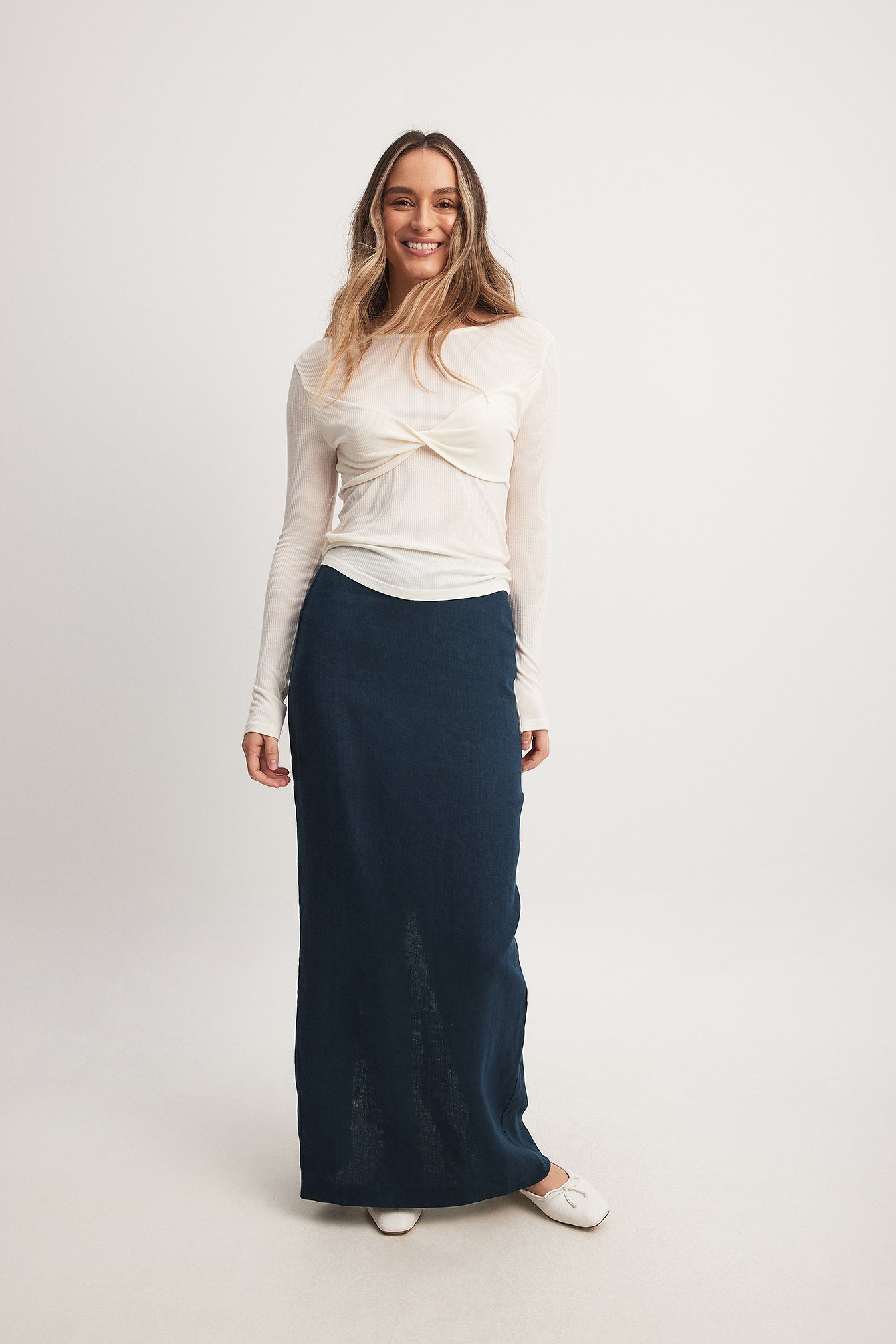 Linen Maxi Skirt Blue | NA-KD