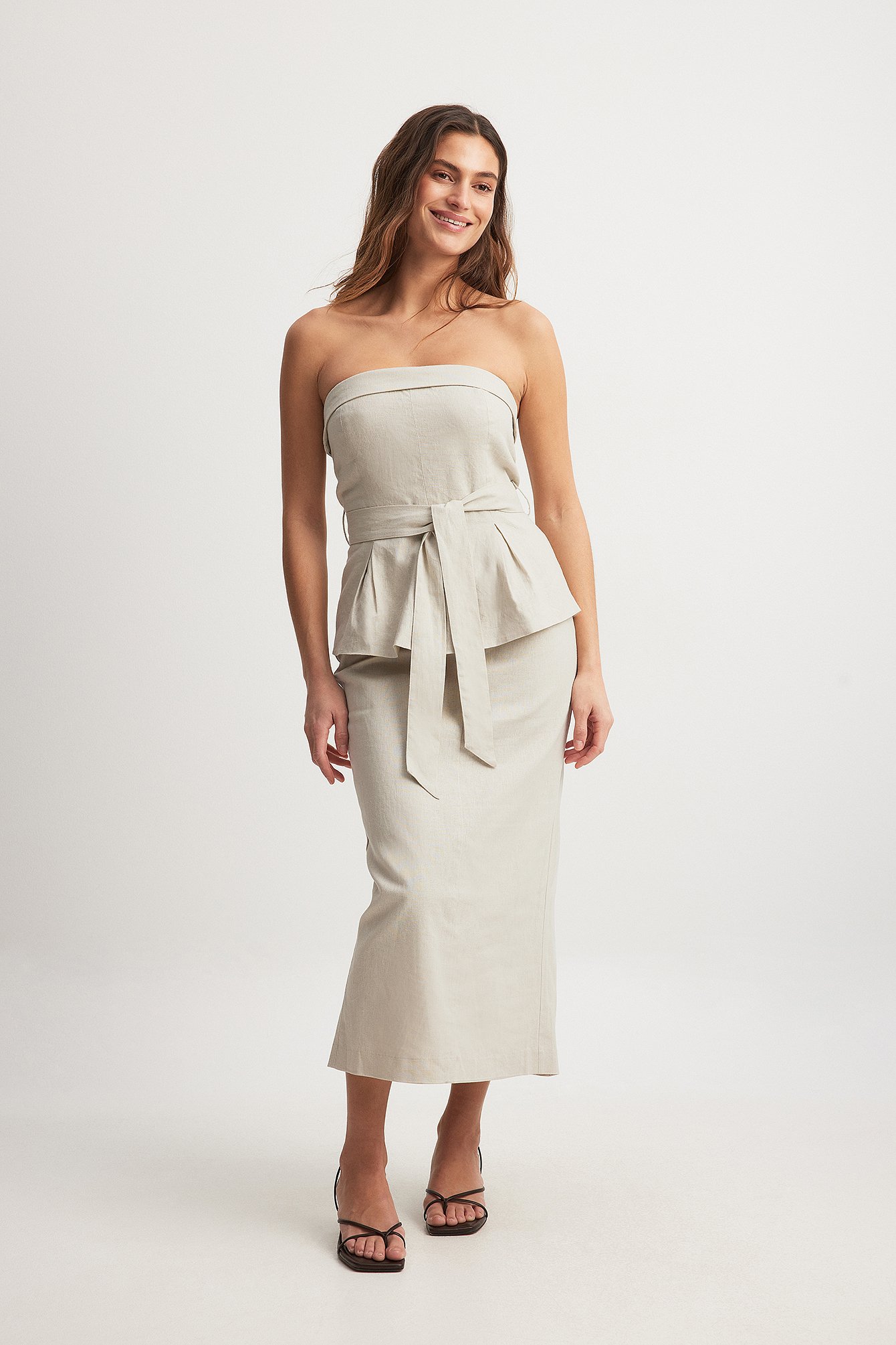 Linen Pencil Midi Skirt Beige | NA-KD