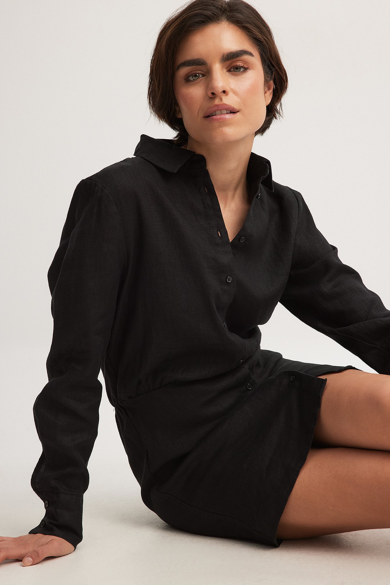 Black linen shirt dress best sale