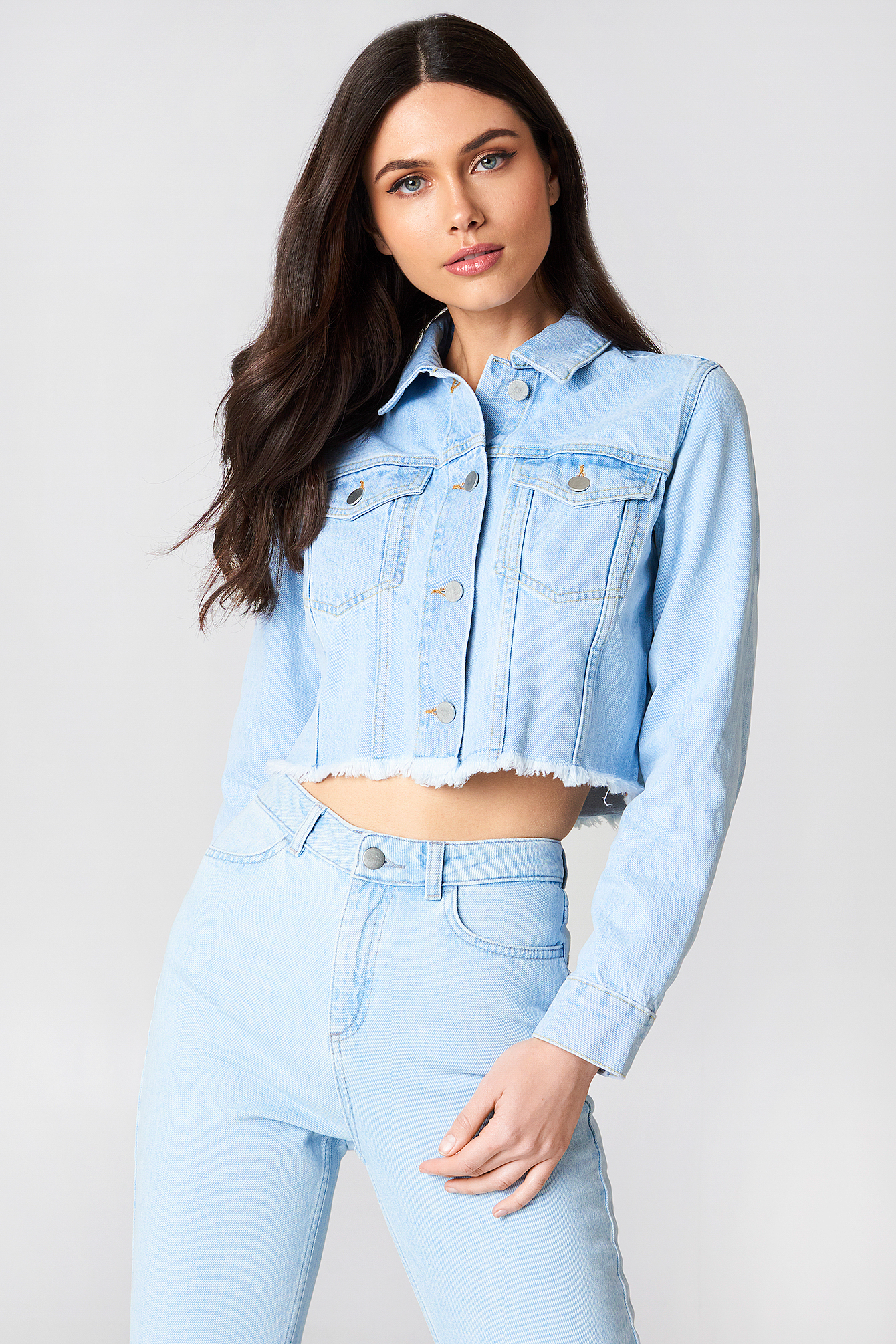 Raw Edge Denim Jacket Light Blue Denim Na