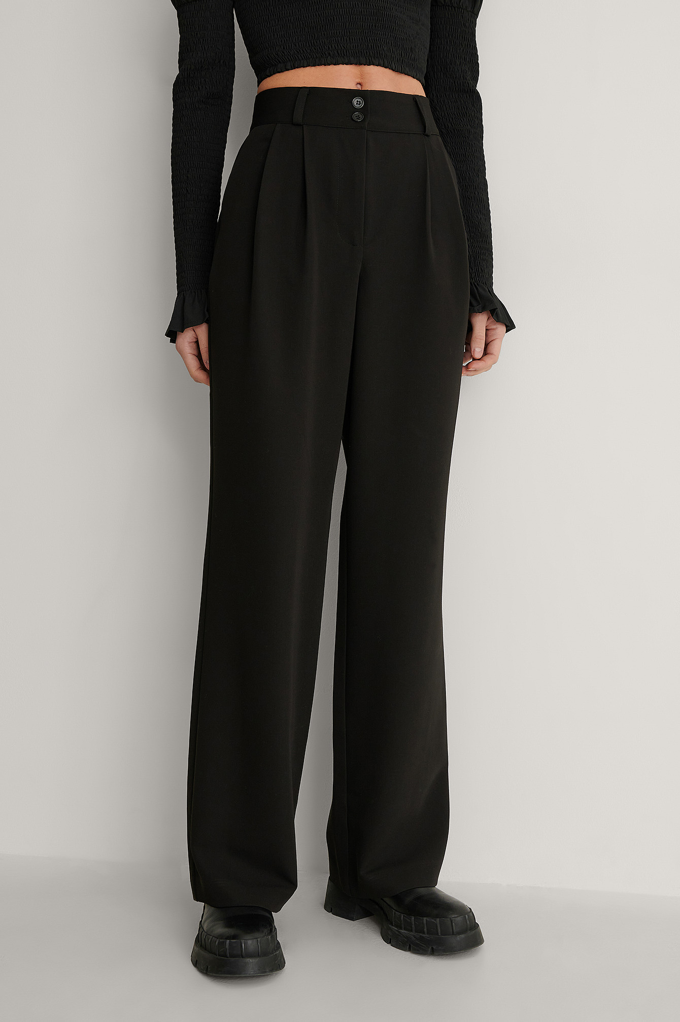 Wide Waistband Pleat Pants Black | na-kd.com