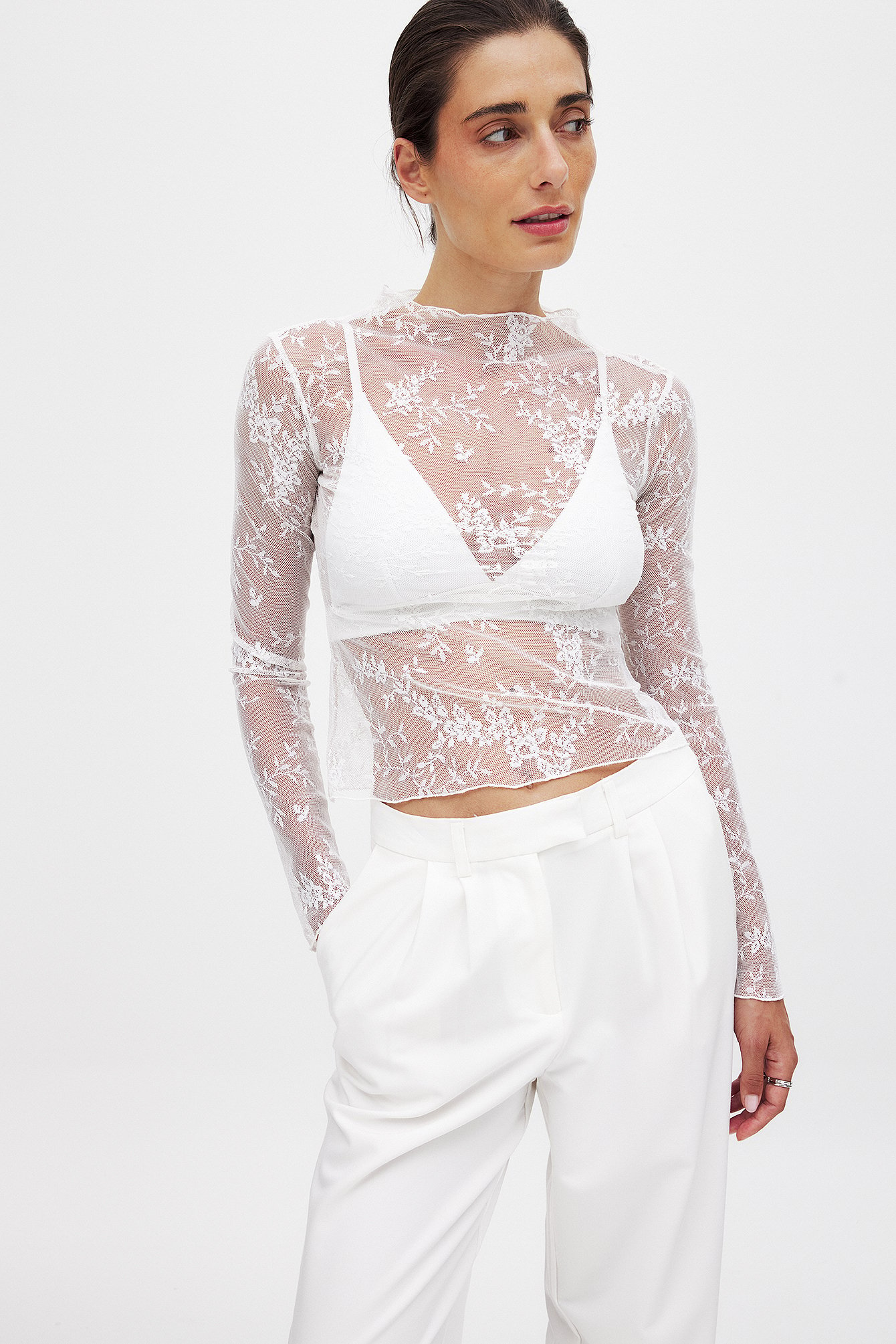 Long Sleeve Lace Top White NA KD