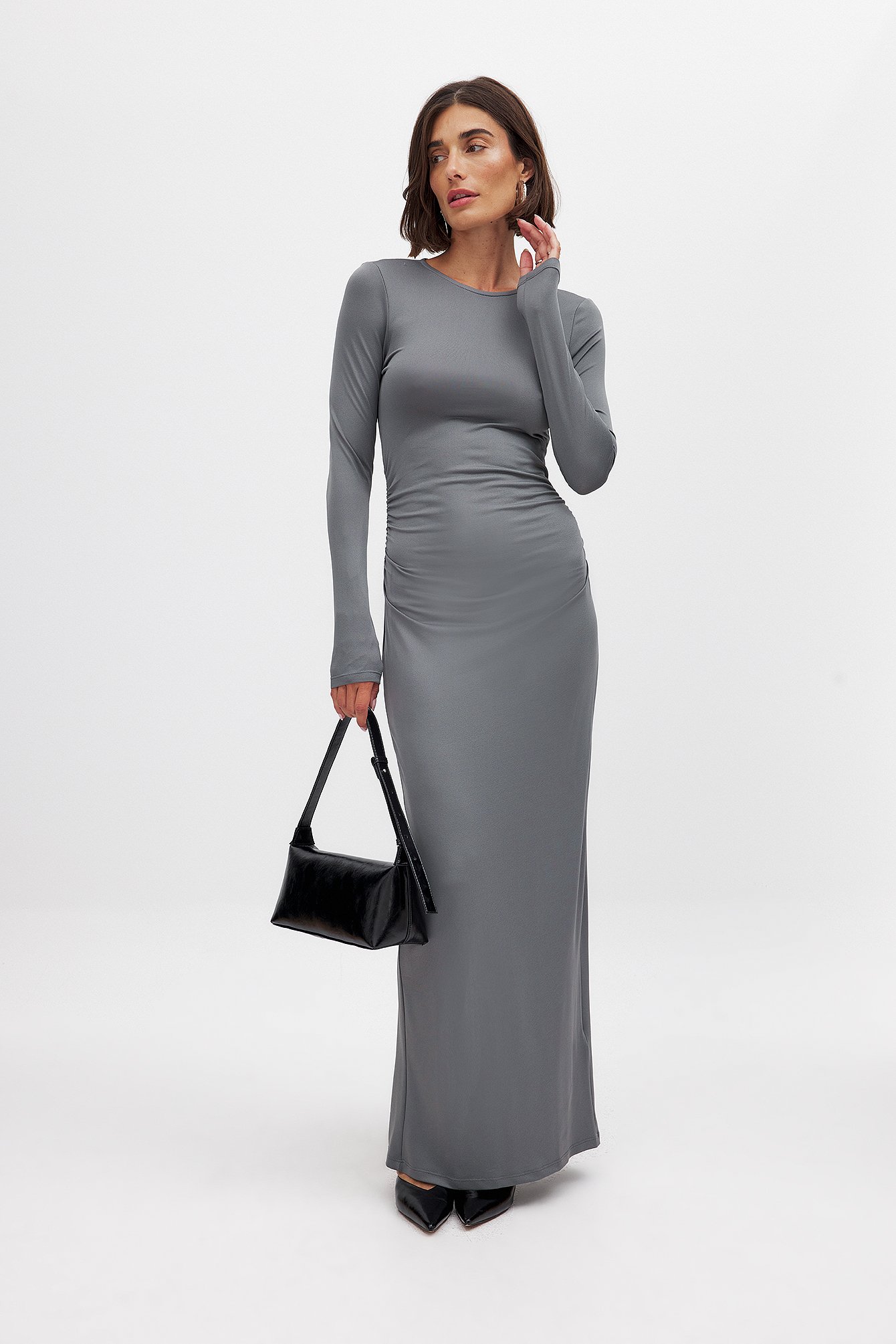 Grey long orders sleeve long dress