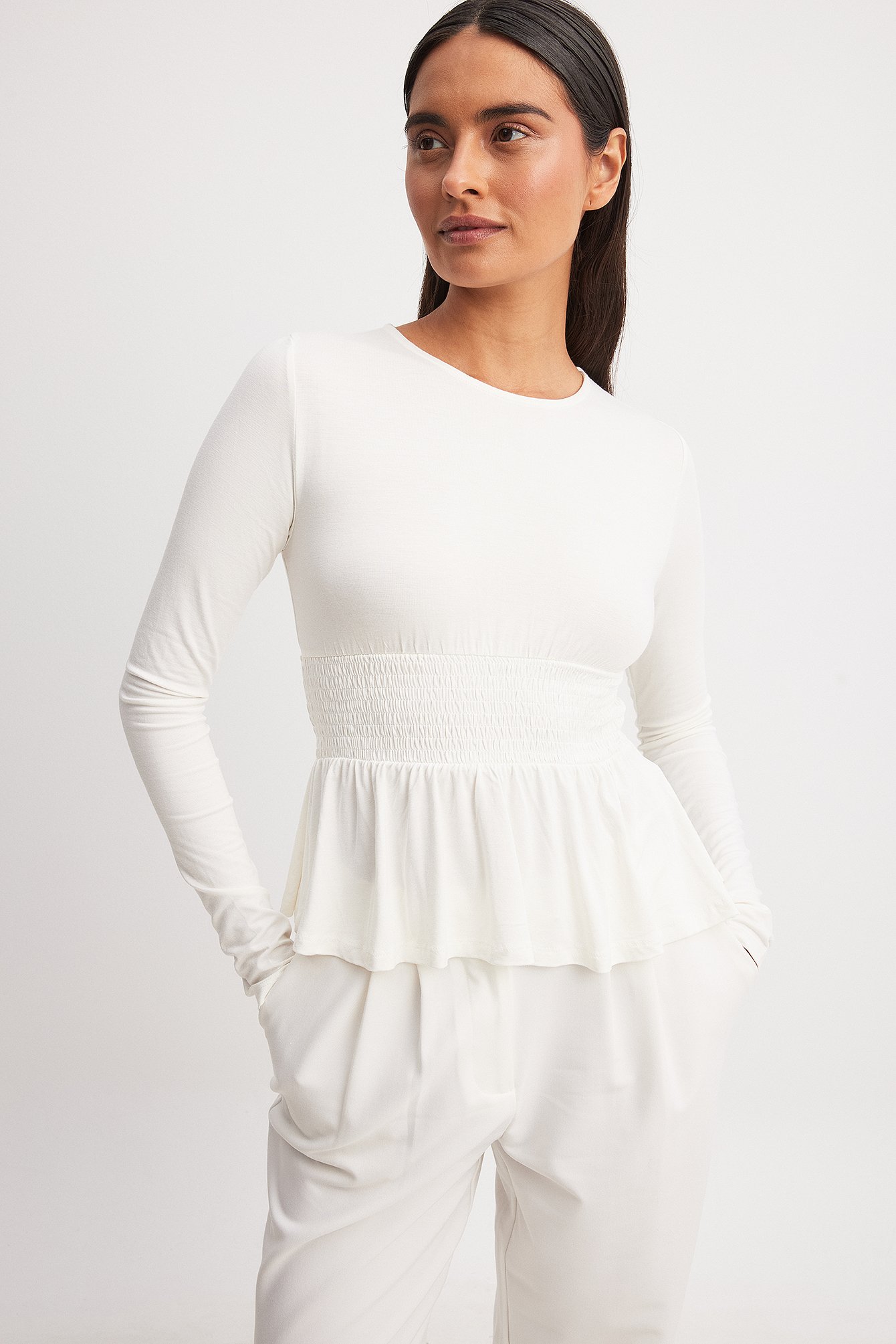 NA-KD Langärmliges Smock-Top - Offwhite