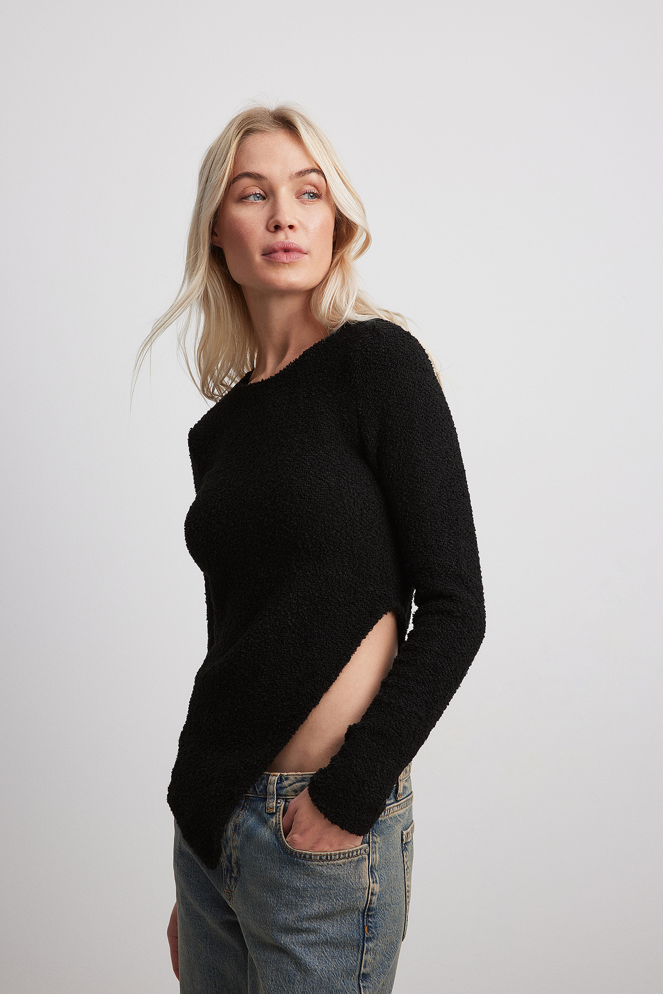 Long Sleeve Structure Jersey Top Black | NA-KD